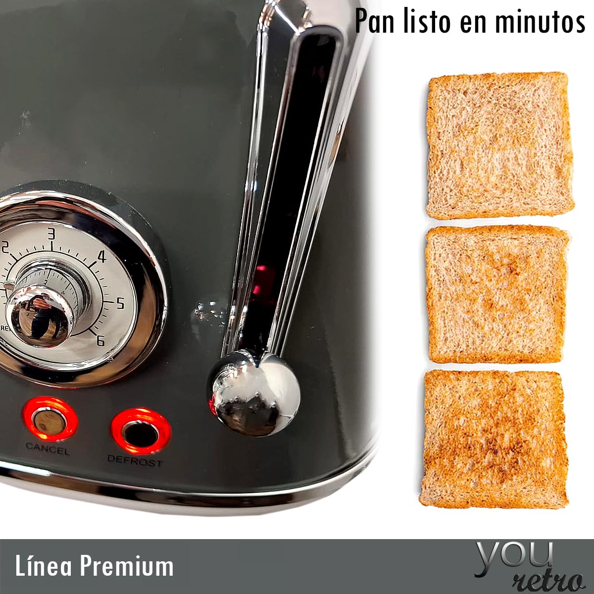 Tostadora De Pan Retro Electrica De 4 Rebanadas Con 6 Niveles Con Funcion de Cancelacion Ranura Ancha YOU
