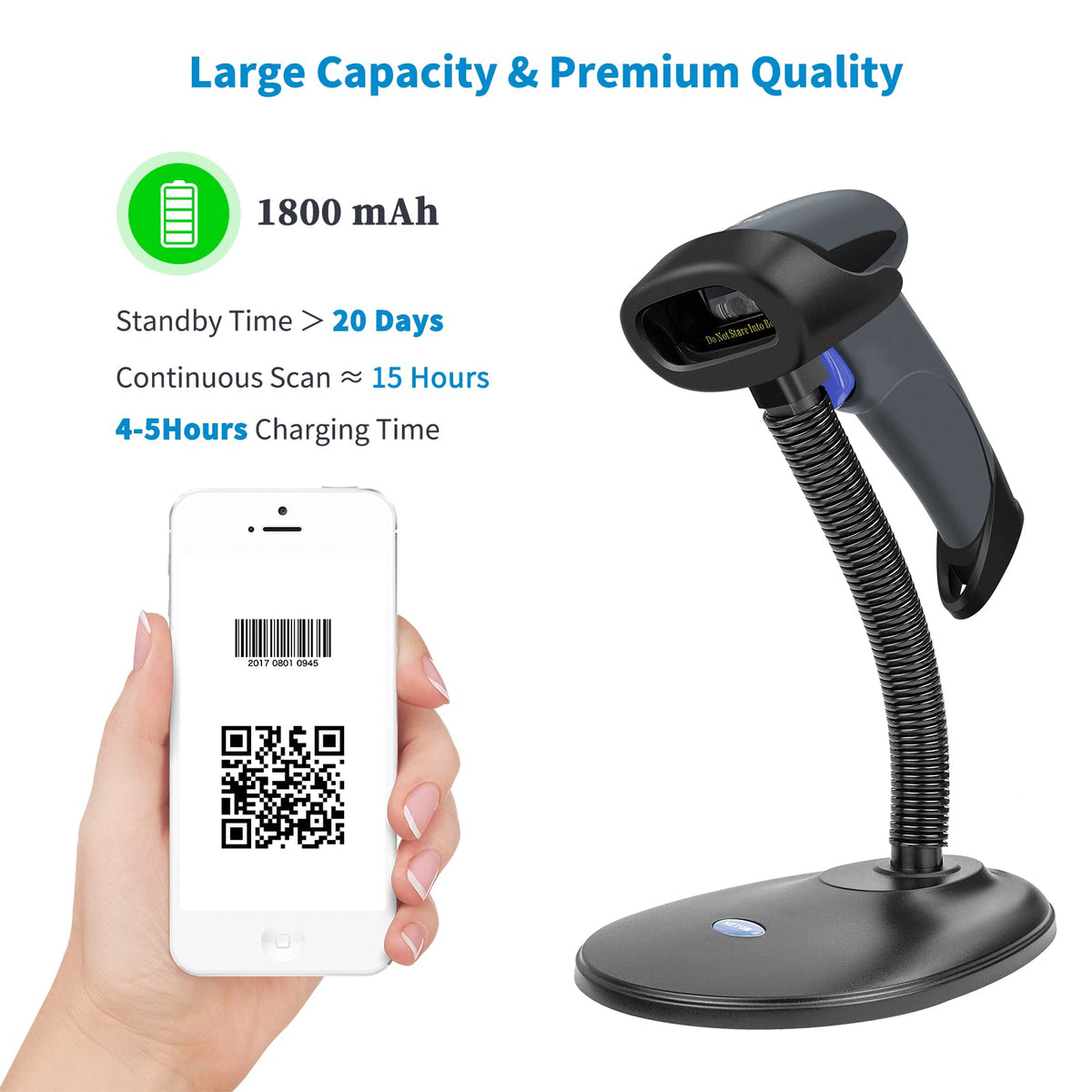 Escáner de Código de Barras NETUM Inalámbrico QR con Soporte 3 en 1 Bluetooth USB
