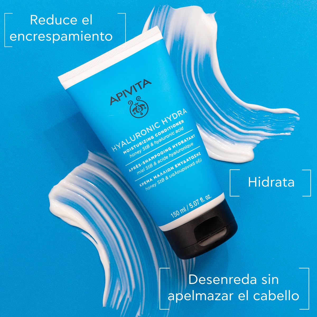 Apivita acondicionador hidratante Hyaluronic Hydra 150ml - Con ácido hialurónico, aloe y miel - Hidratación profunda del cabello, control del encrespamiento, prevención de rotura del cabello y puntas abiertas.