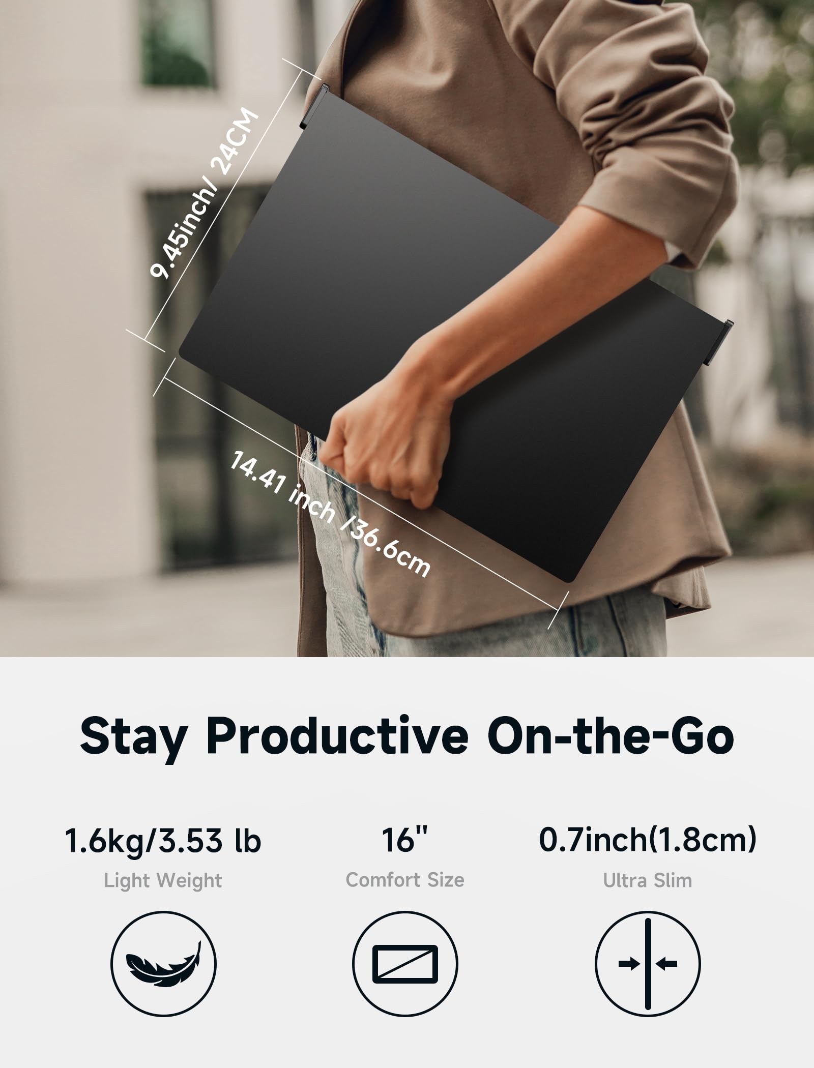 Monitor Portátil JSAUX FlipGo 16" 2.5K IPS Diseño Magnético para Windows, Linux, MacOS