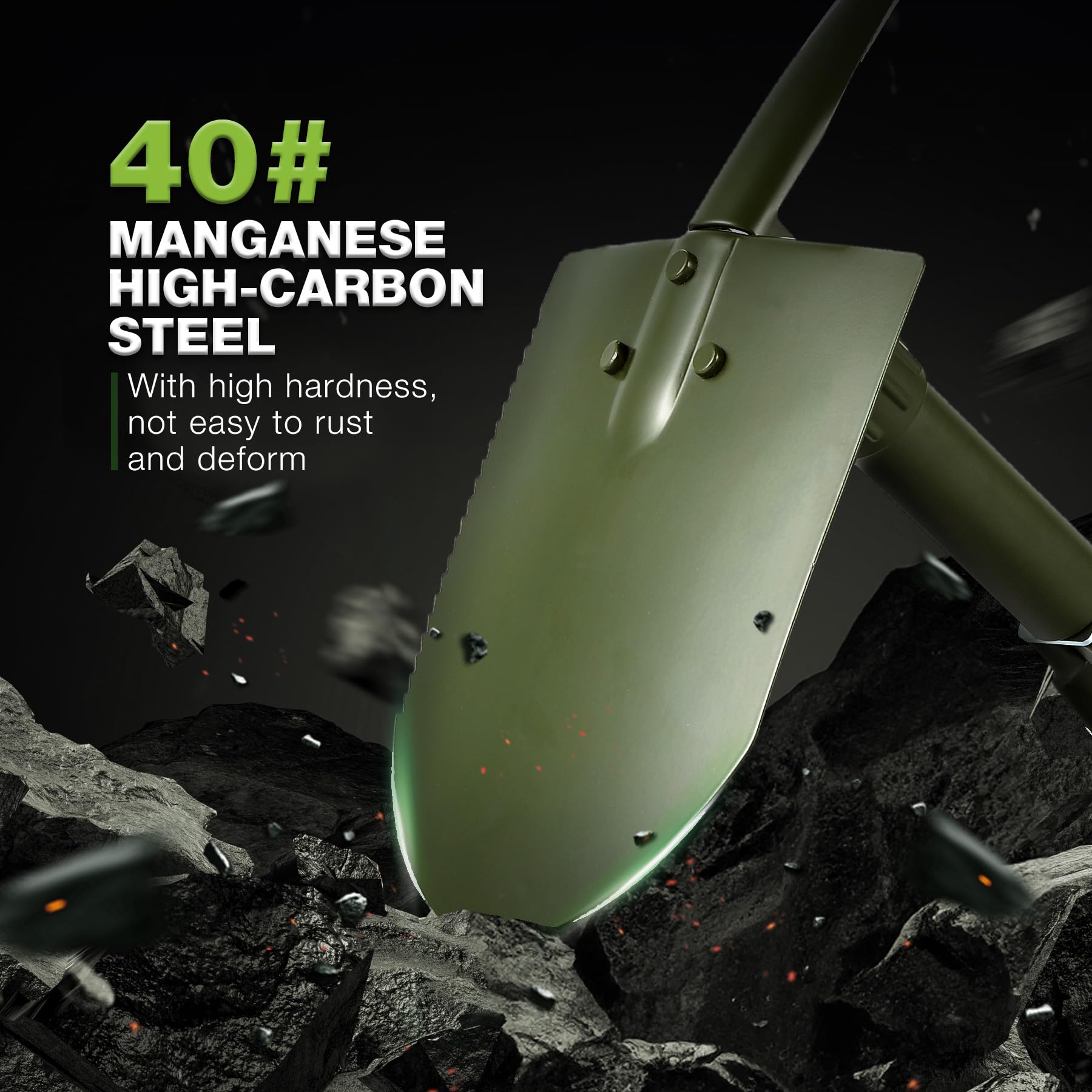 Pala de Camping REDCAMP Verde Militar Plegable con Mango Triple para Senderismo