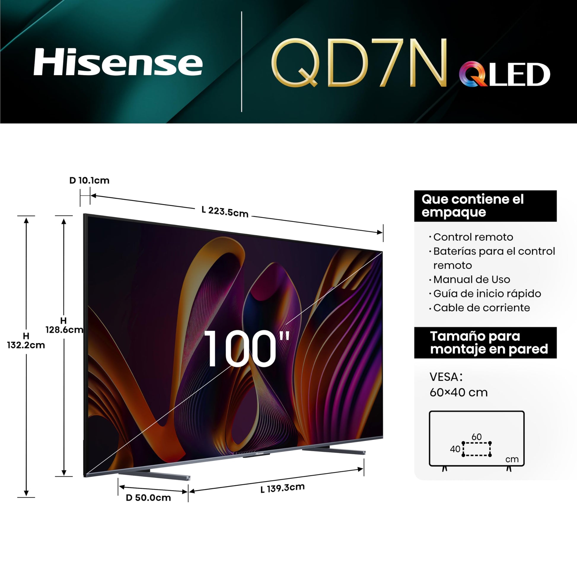 Hisense Television QD7N Pantalla 100 Pulgadas,QLED Smart Google TV UHD 4K,Control Remoto por Voz con Alexa,Dolby Vision Atmos, Modo de Juego Pro de 144 Hz, AMD Freesync Premium Pro,Total HDR Solution