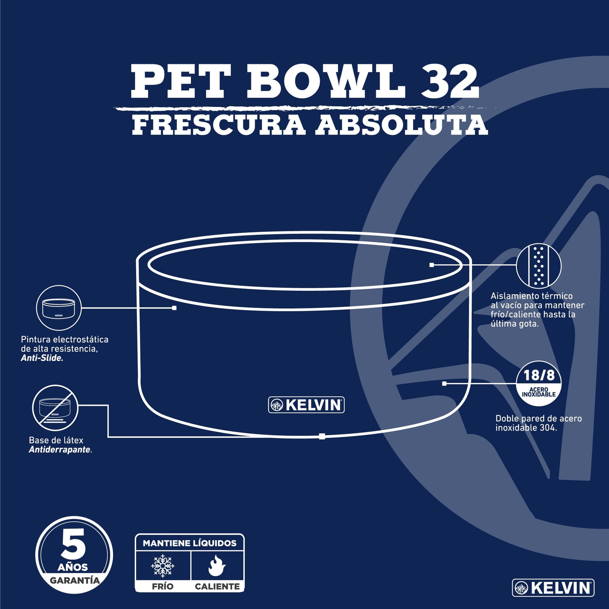 Plato para Mascota Kelvin Blanco Acero Inoxidable 946 ml