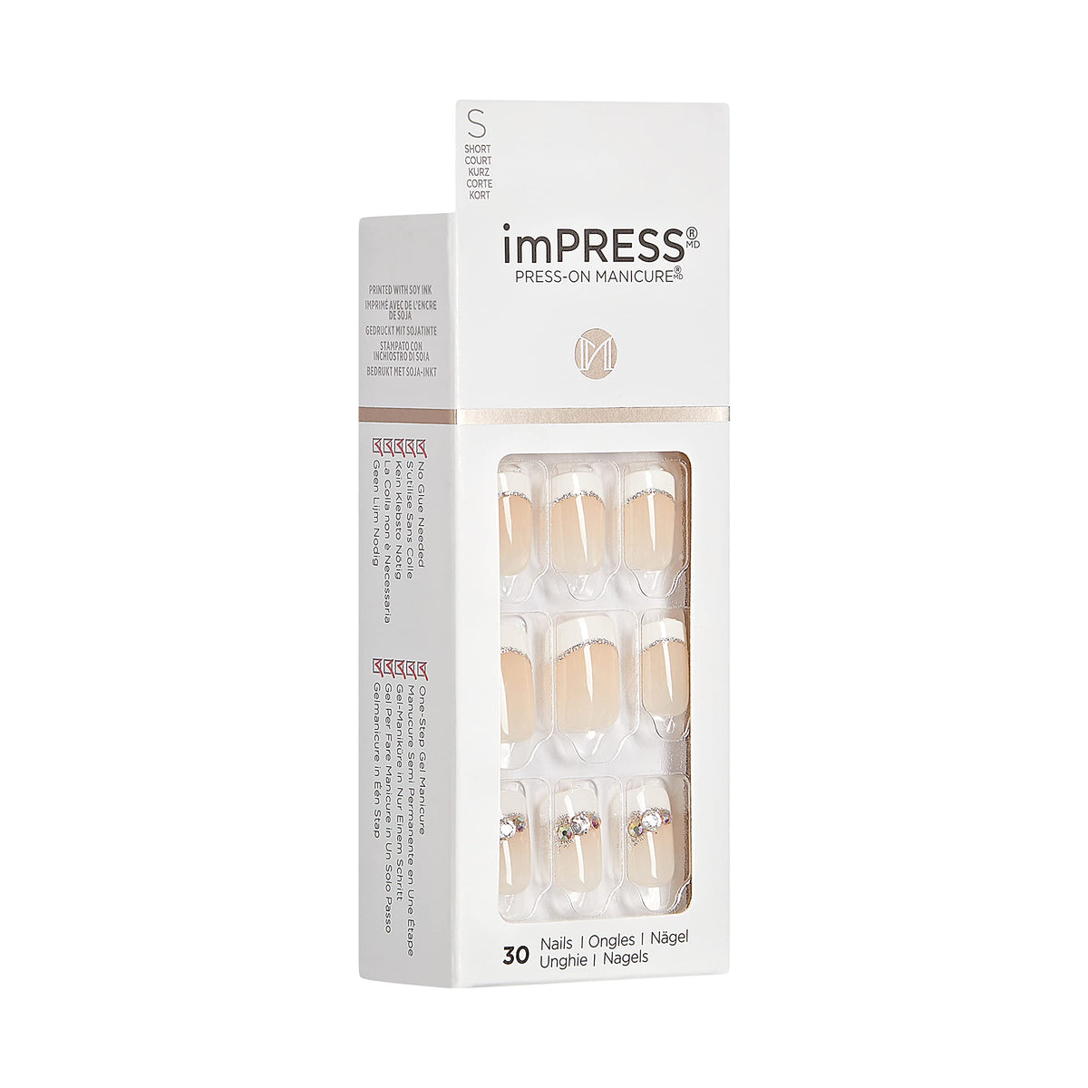 KISS imPRESS - Manicura a presión, cree, cuadrada de longitud corta, con tecnología PureFit, incluye almohadilla de preparación, mini lima, palo de cutícula y 30 uñas postizas