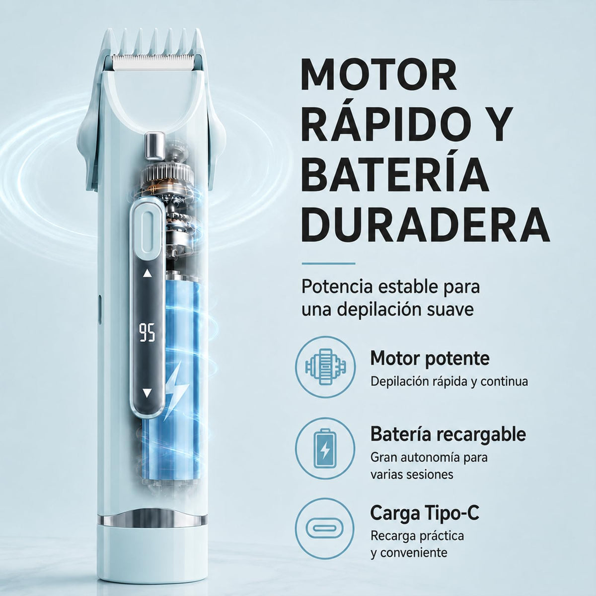 2 En 1 Maquina para depilar mujer, rasuradora eléctrica mujers, con Luces Auxiliares, Doble Cabezal | Recargable Type-C e IPX7, para Bikini Facial Brazos Axilas (Azul)