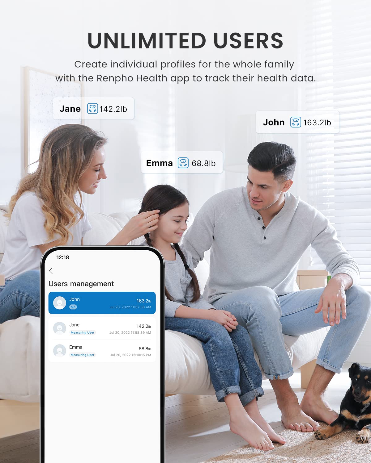 RENPHO Báscula inteligente para peso corporal, báscula de pesaje digital para baño con pantalla grande VA, báscula de grasa corporal de alta precisión, analizador de composición corporal de 13 con aplicación, 400 libras