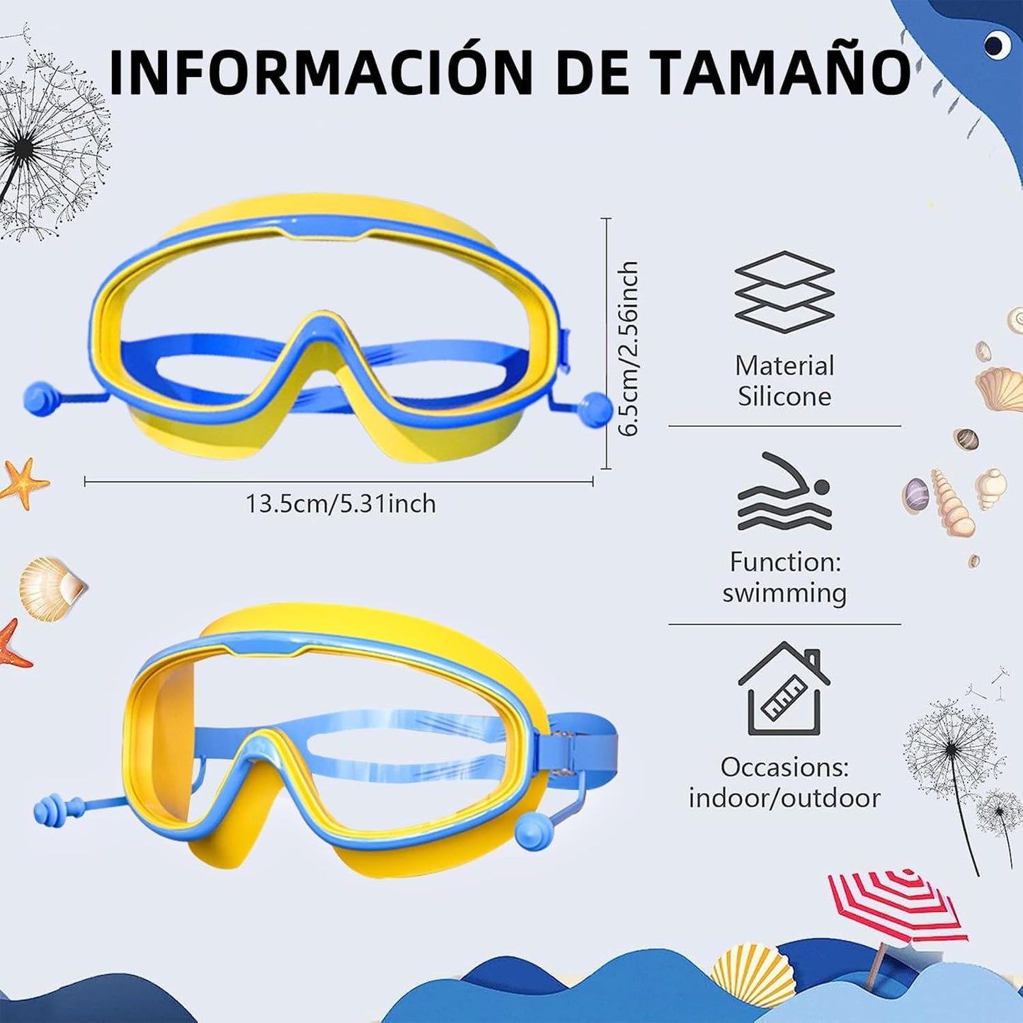 Juego de Gafas de Natación Infantil con Montura Grande y Bolsa de Almacenamiento, Protección Antivaho y UV