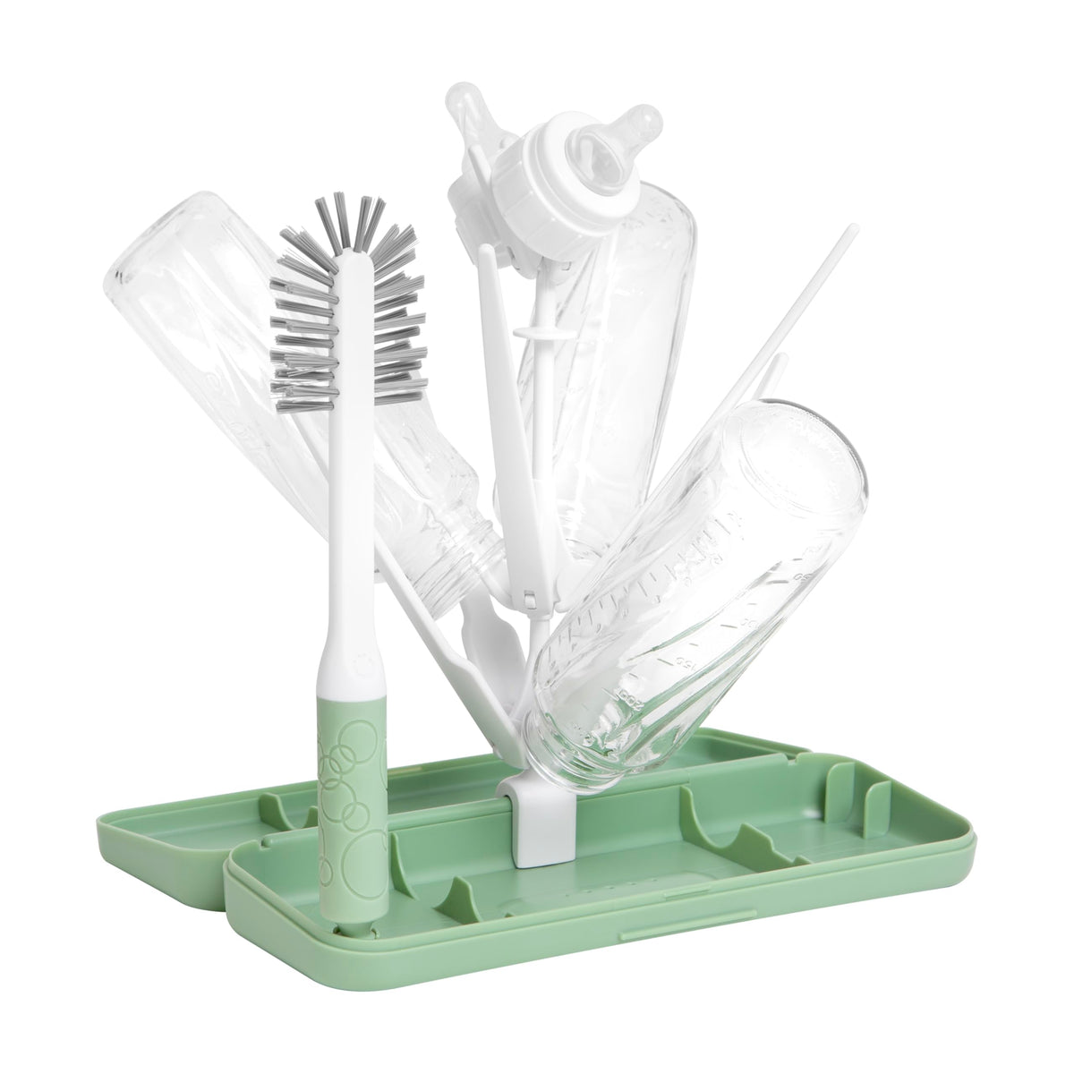 Ubbi On-the-Go - Juego de cepillo para polvo y estante de secado para llevar, incluye estuche de viaje y cepillo para polvo para botella para almacenamiento compacto, capacidad para hasta 8 botellas,