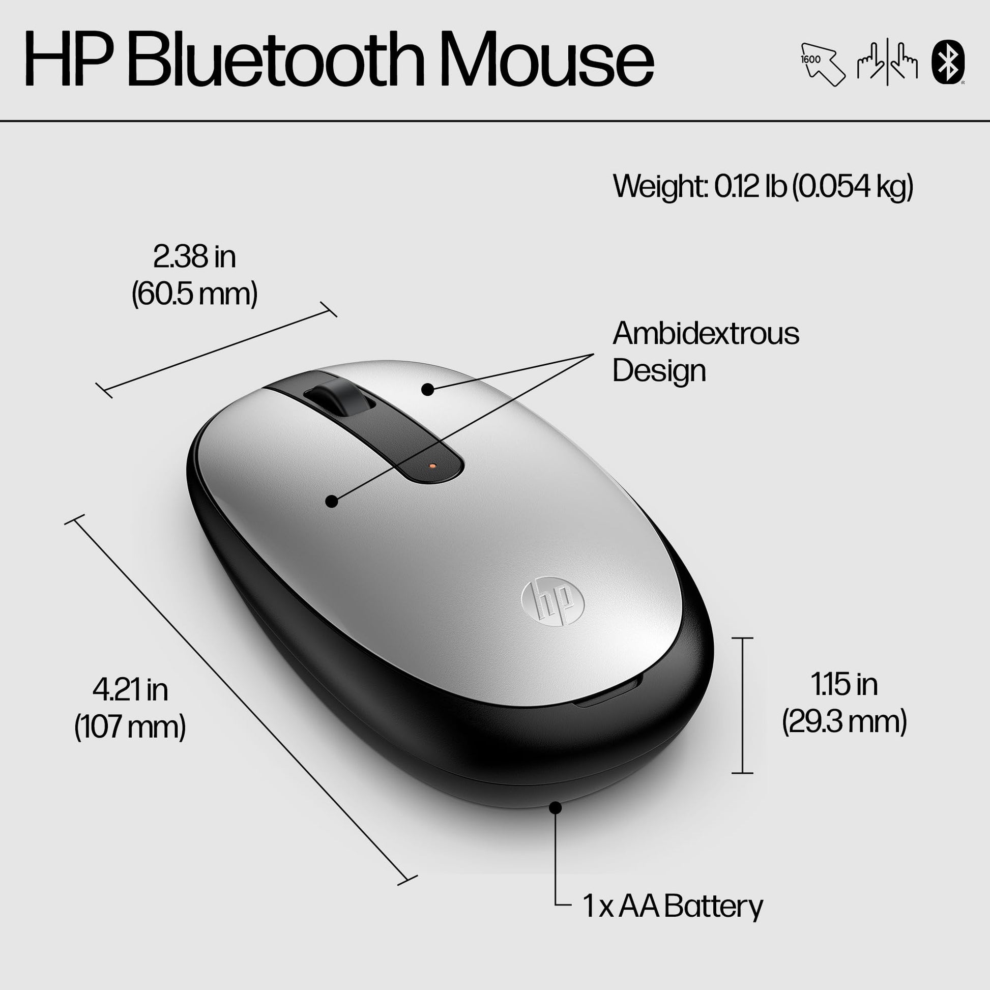 HP Mouse Inalámbrico 240, Conectividad de 10 mts, 2.4 GHz, Windows/MAC OS, Plata (43N04AA)