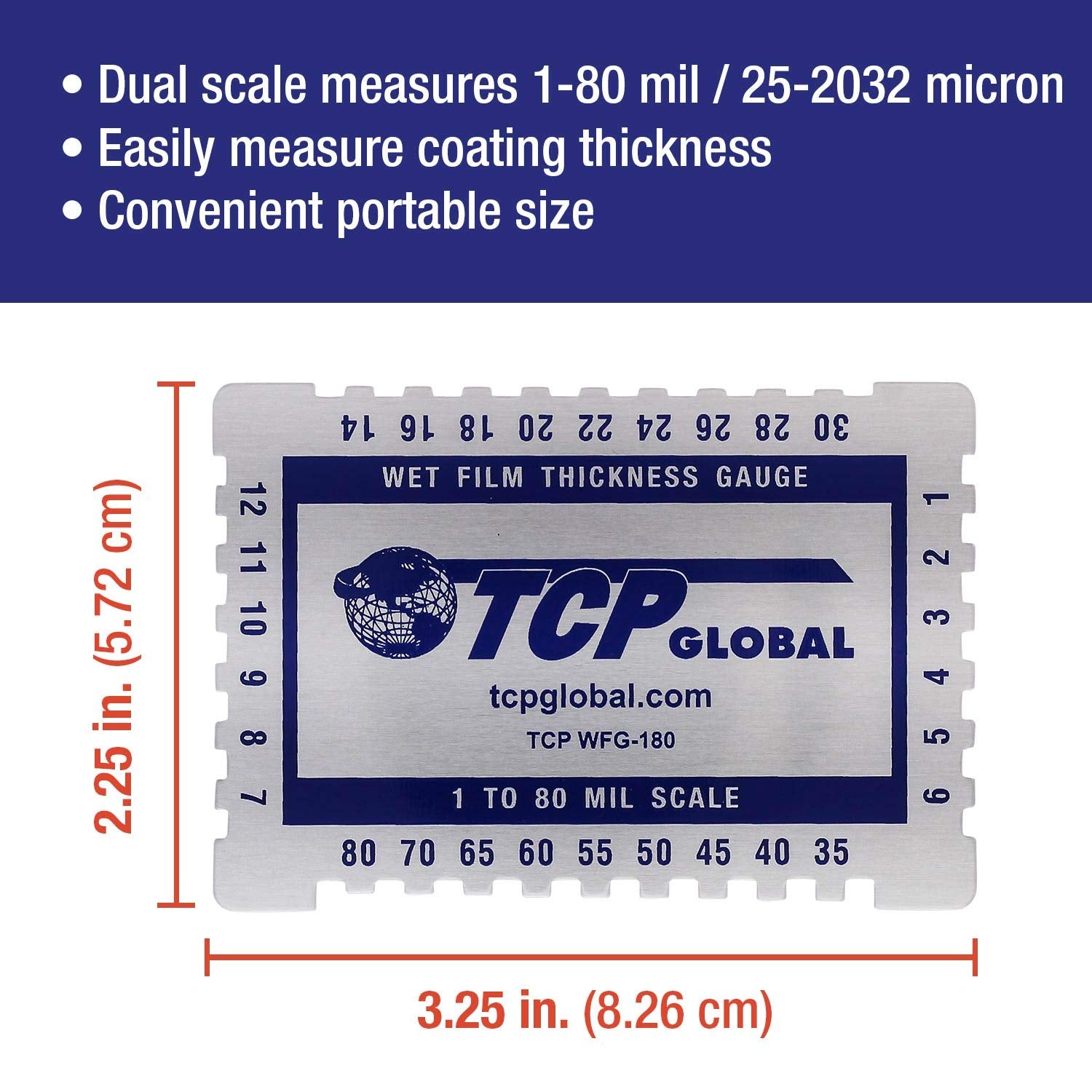 Peine Medidor de Espesor TCP Global 1-80 mm para Pinturas y Resinas