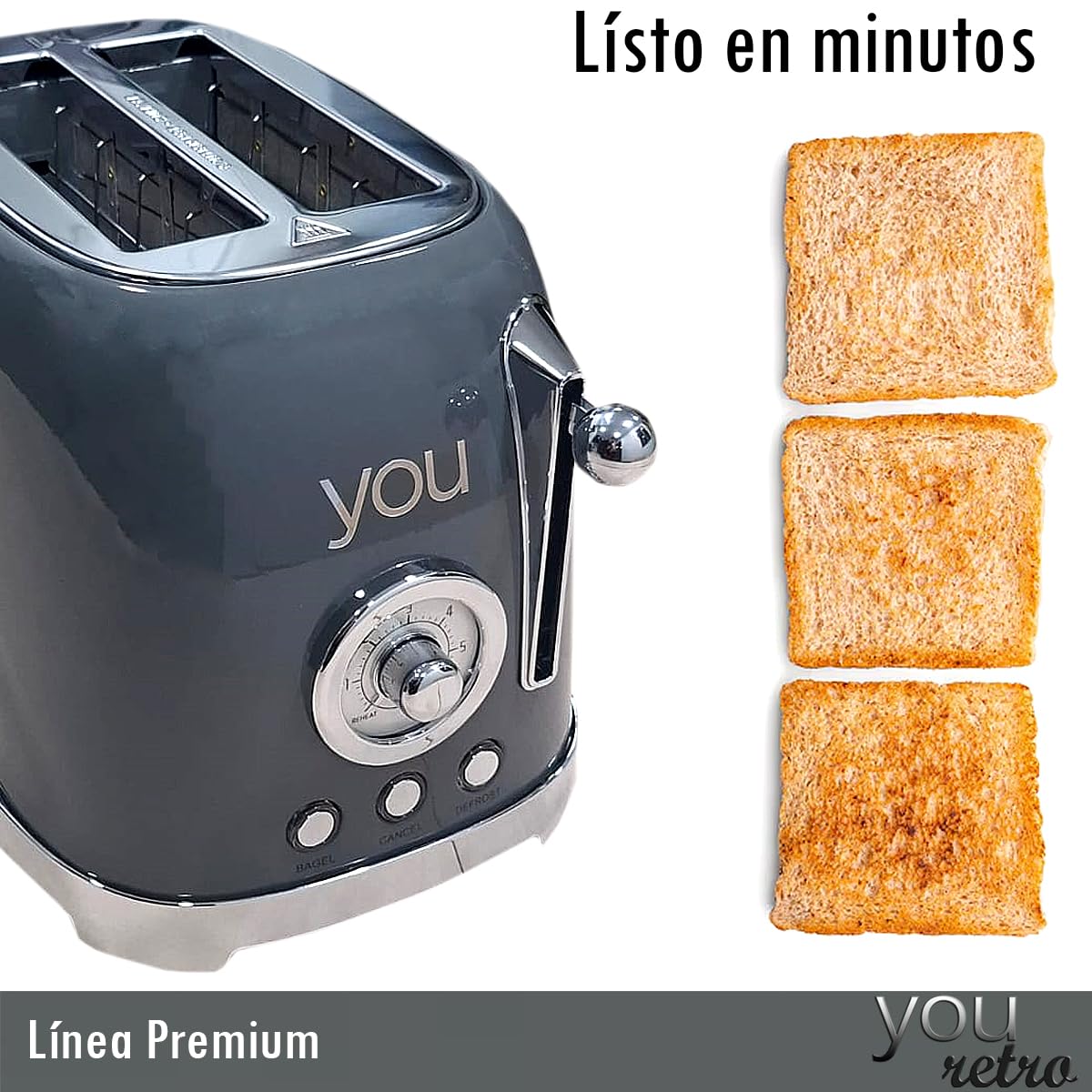 Tostadora De Pan Retro Electrica De 2 Rebanadas Con 6 Niveles Con Funcion de Cancelacion Ranura Ancha YOU