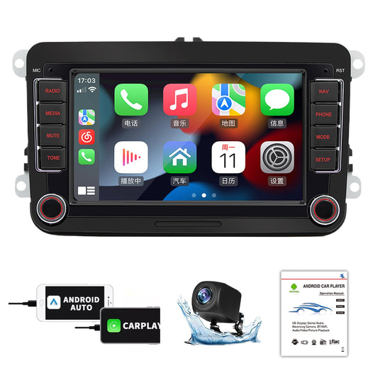 FINYQBET Estéreo para Auto W6060 de 7 Pulgadas, Radio Android con CarPlay y GPS Integrado, Compatible con Control de Volante y Cámara de Reversa, Pantalla Táctil HD para Vehículos de 12V