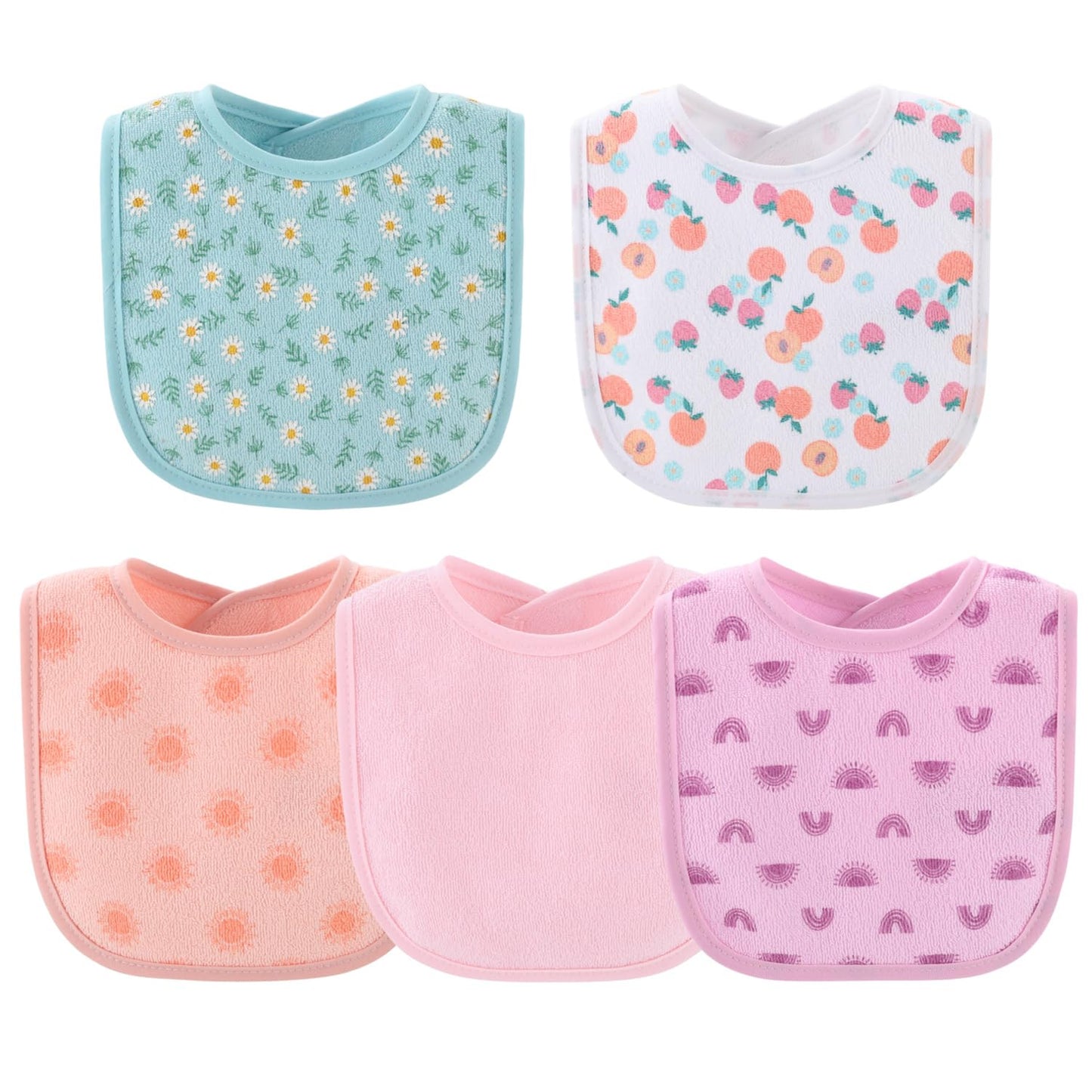 The Peanutshell - Juego de baberos de rizo para bebé, 10-100% algodón, suaves y absorbentes para niñas, baberos para recién nacidos y bebés, diseño floral arcoíris