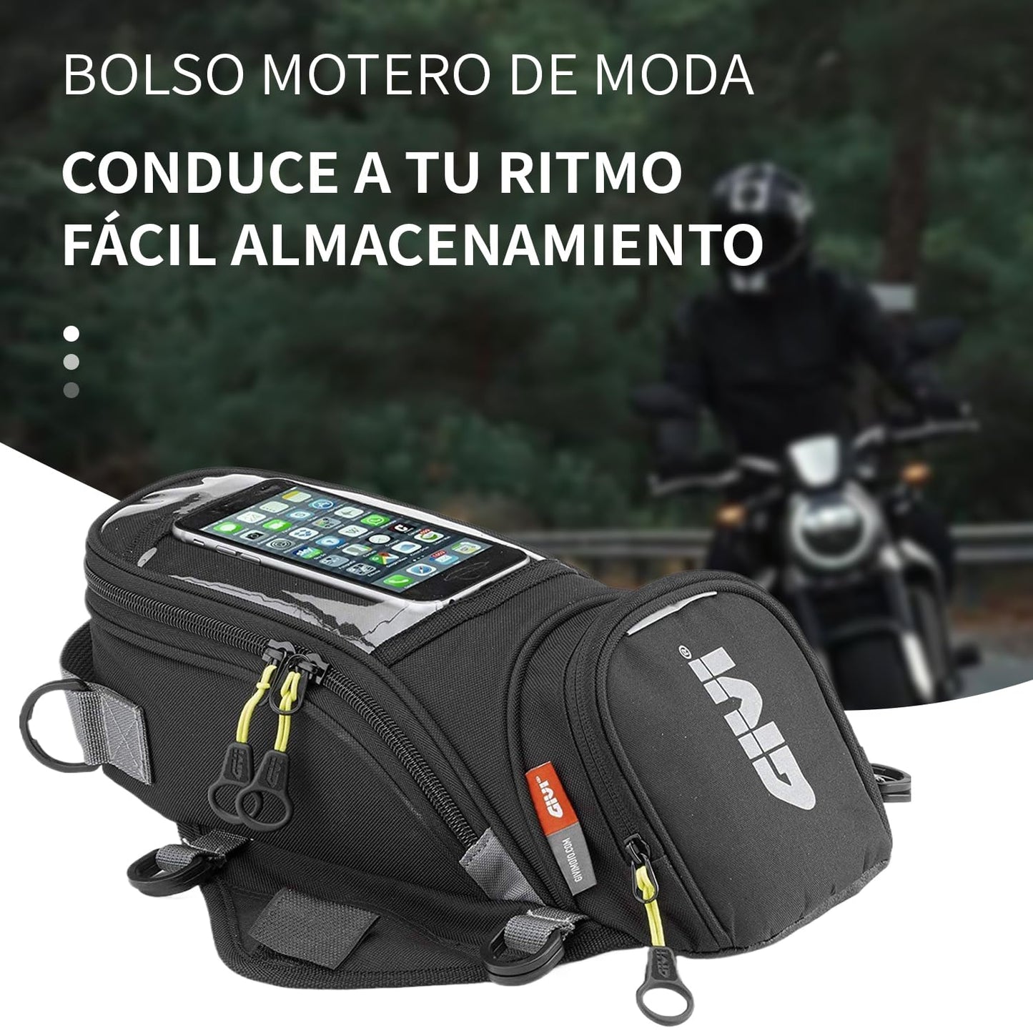 BOBOJIIIER Bolsa Universal para Herramientas en el Tanque de Motocicleta, Bolso Correas O Imán Para Tanque De Motocicleta, Color Negro