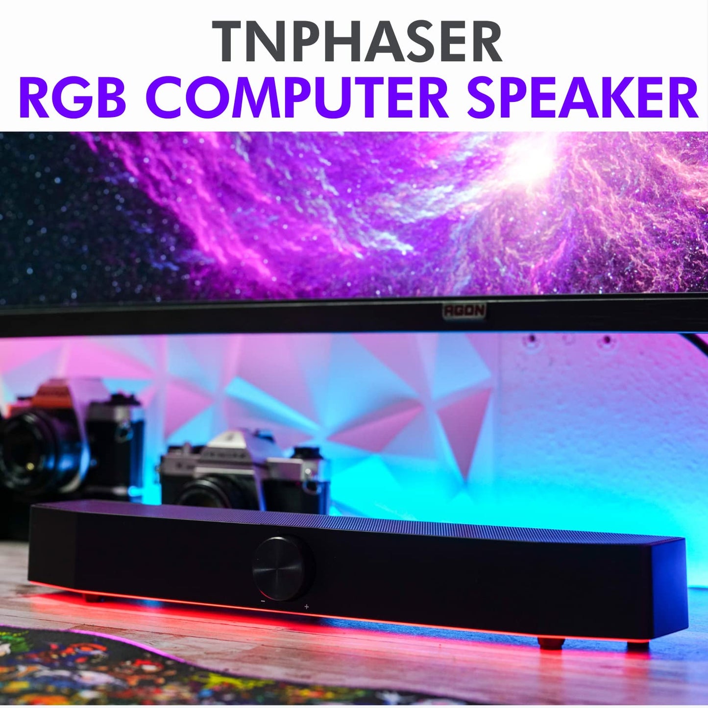 Barra de sonido para juegos Tilted Nation TNPHASER - Altavoces de computadora RGB para PC - Inalámbrico o USB - Audio nítido y LED ajustable