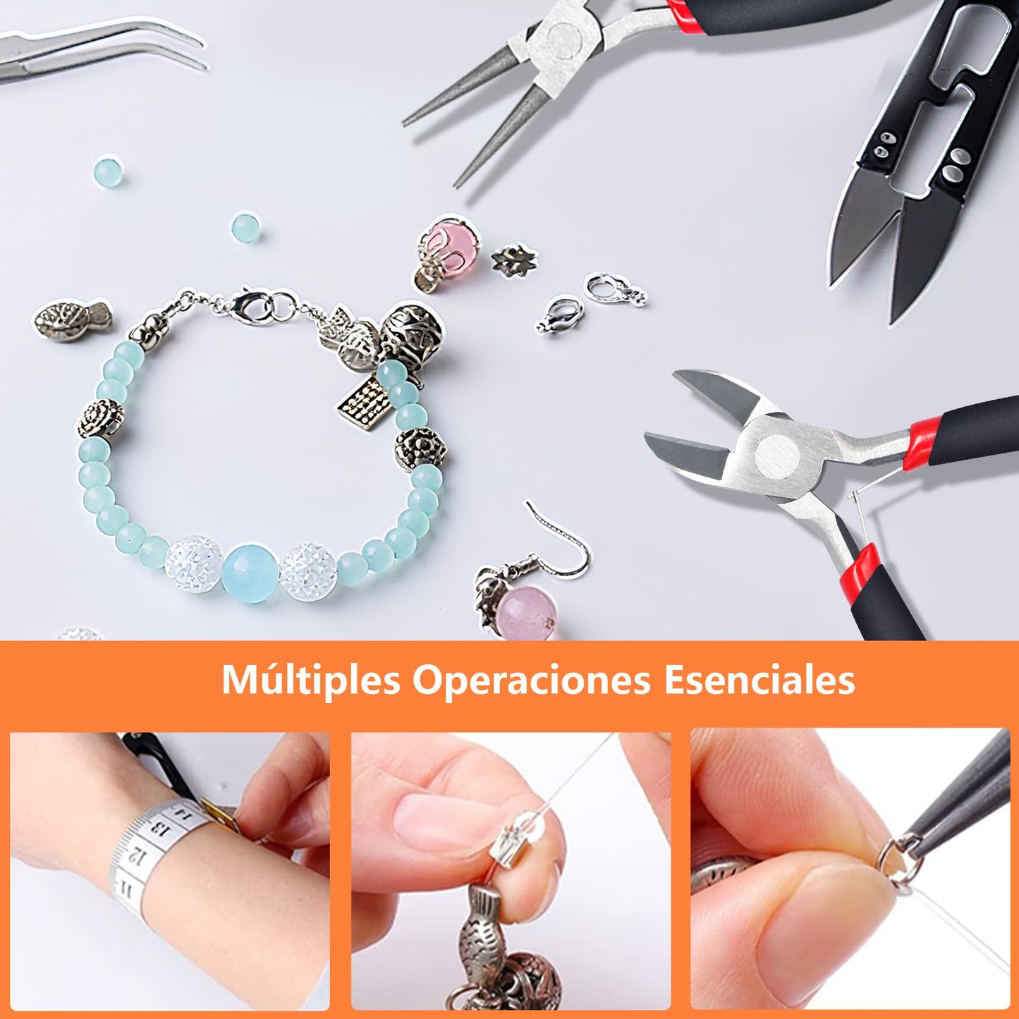 Juego de Alicates de Joyería para Hacer Joyas, Kit de Pinzas para Bisuteria Herramientas Con Bolso Portátil con Cremallera