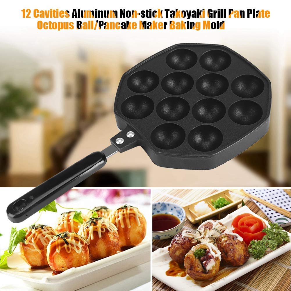 eboxer-1 Sartén para Parrilla Takoyaki, Aluminio + Molde para Hornear panqueques con Revestimiento Antiadherente, Mango de plástico Engrosado