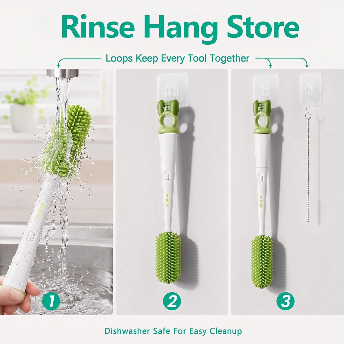 Plodon Desmontable de Cepillos para Biberones 5 en 1 - Set de Limpieza de Silicona portátil para biberones, Ideal para casa y Viaje, cepillos limpiadores para extractores de Leche Materna y tetinas