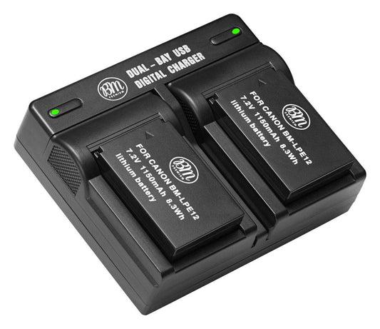 BM Premium 2-Pack Of LP-E12 Batteries and USB Dual Battery Charger for Canon Rebel SL1 100D, EOS-M, EOS M2, EOS M10 Mirrorless Digital Camera