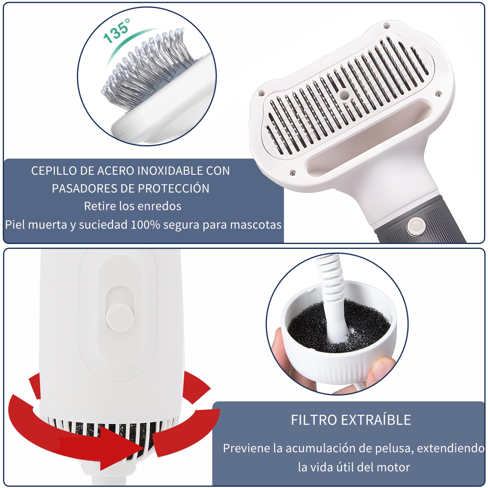 Secador de Pelo Portátil para Mascotas 600W Peine de Mano Ajustable Bajo Ruido con 2 Boquillas y 3 Niveles de Velocidad y Temperatura