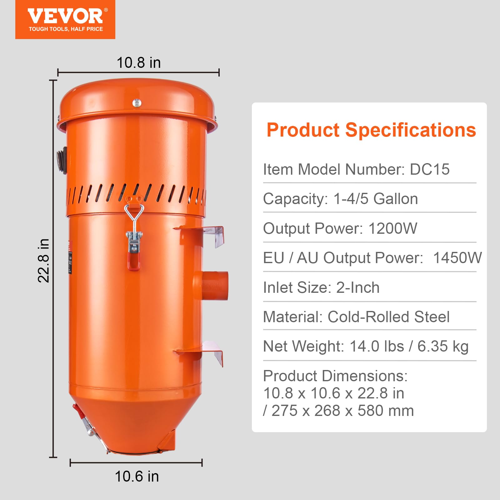 Sistema de Recogida de Polvo VEVOR Ajuste Universal 1.6 HP 1.8 Galones