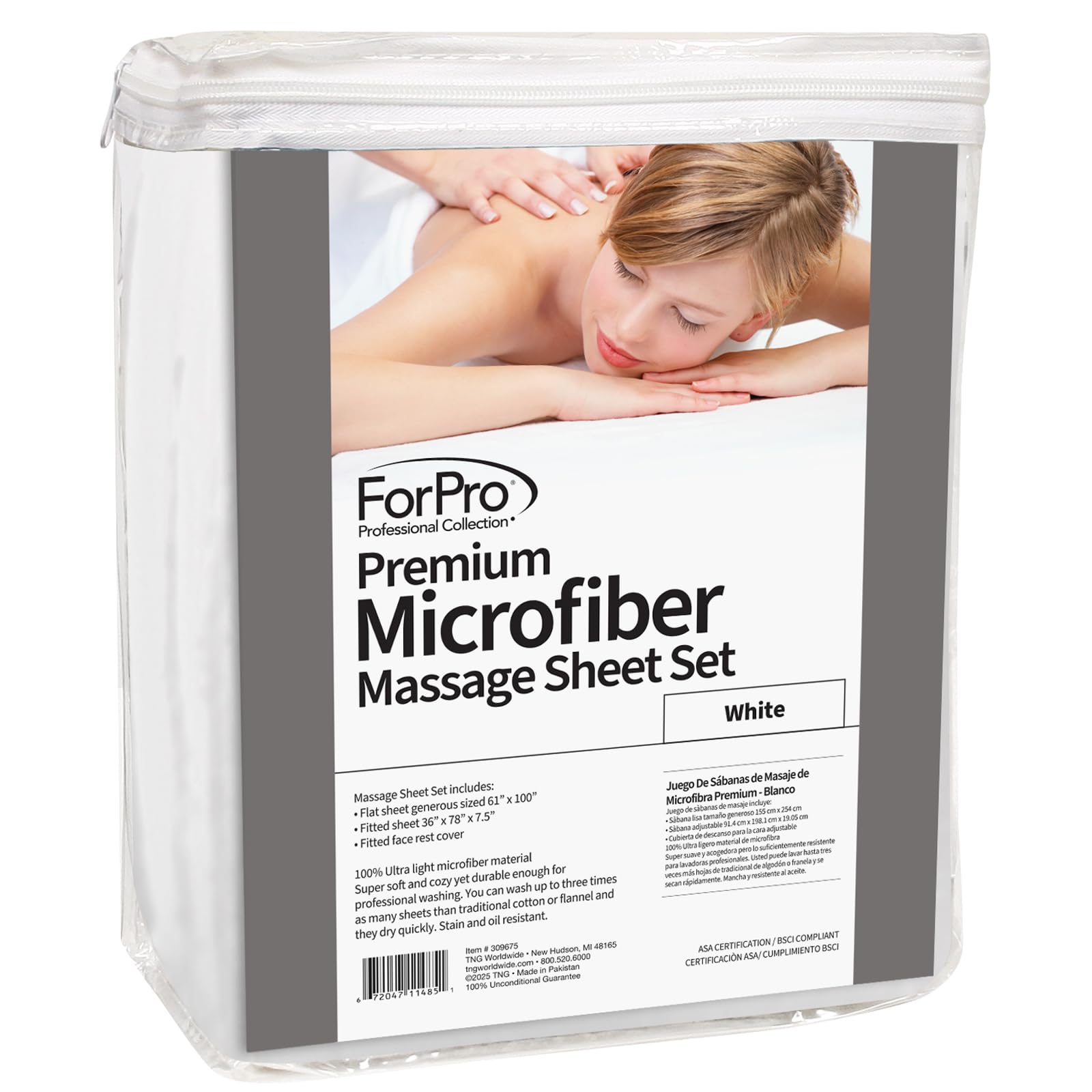ForPro Professional Collection - Juego de sábanas de masaje ForPro Premium de microfibra de 3 piezas, blancas, ultraligeras, resistentes a las manchas y las arrugas, incluye sábana plana de masaje, sábana bajera ajustable para masajes y funda de masaje pa