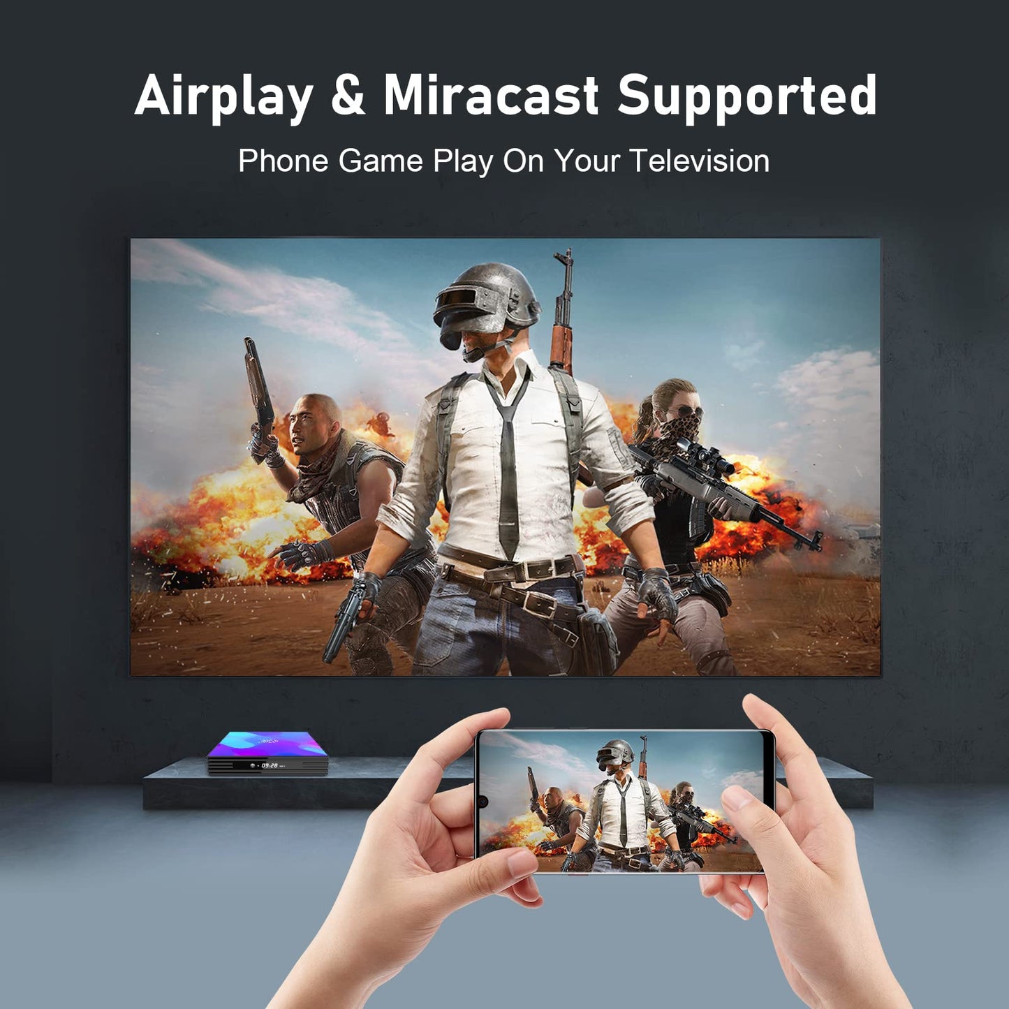 Caja de TV Android S905W2 Negro 4K UHD 4 GB RAM 64 GB ROM con Mini Teclado Retroiluminado WiFi Doble Banda