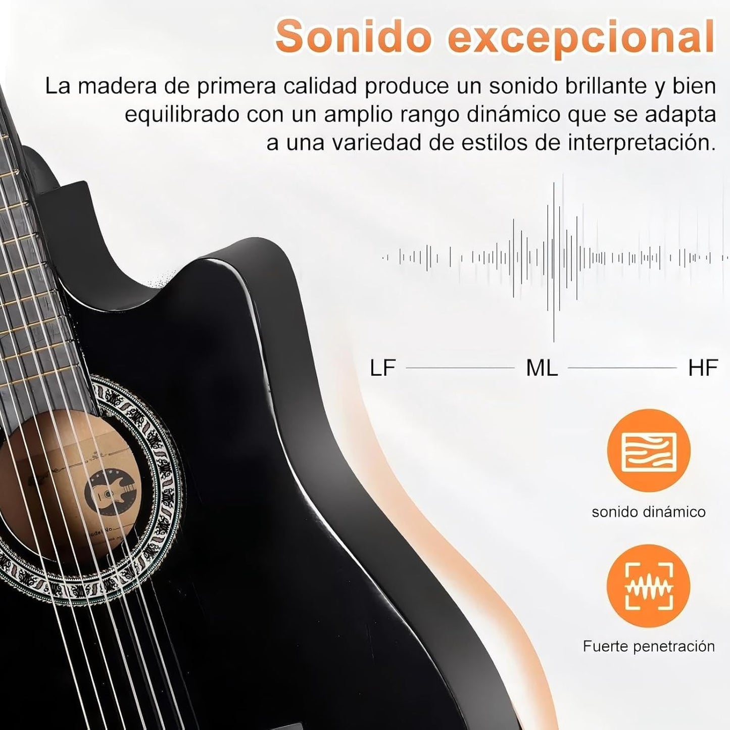 Guitarra Electrica Acustica 38", 6 Cuerdas de Metal, Cuerpo de Madera de Tilo, con Ecualizador de 4 Bandas, Incluye Funda, Afinador, Cuerdas de Repuesto y Más, Adecuada para Expertos y Principiantes