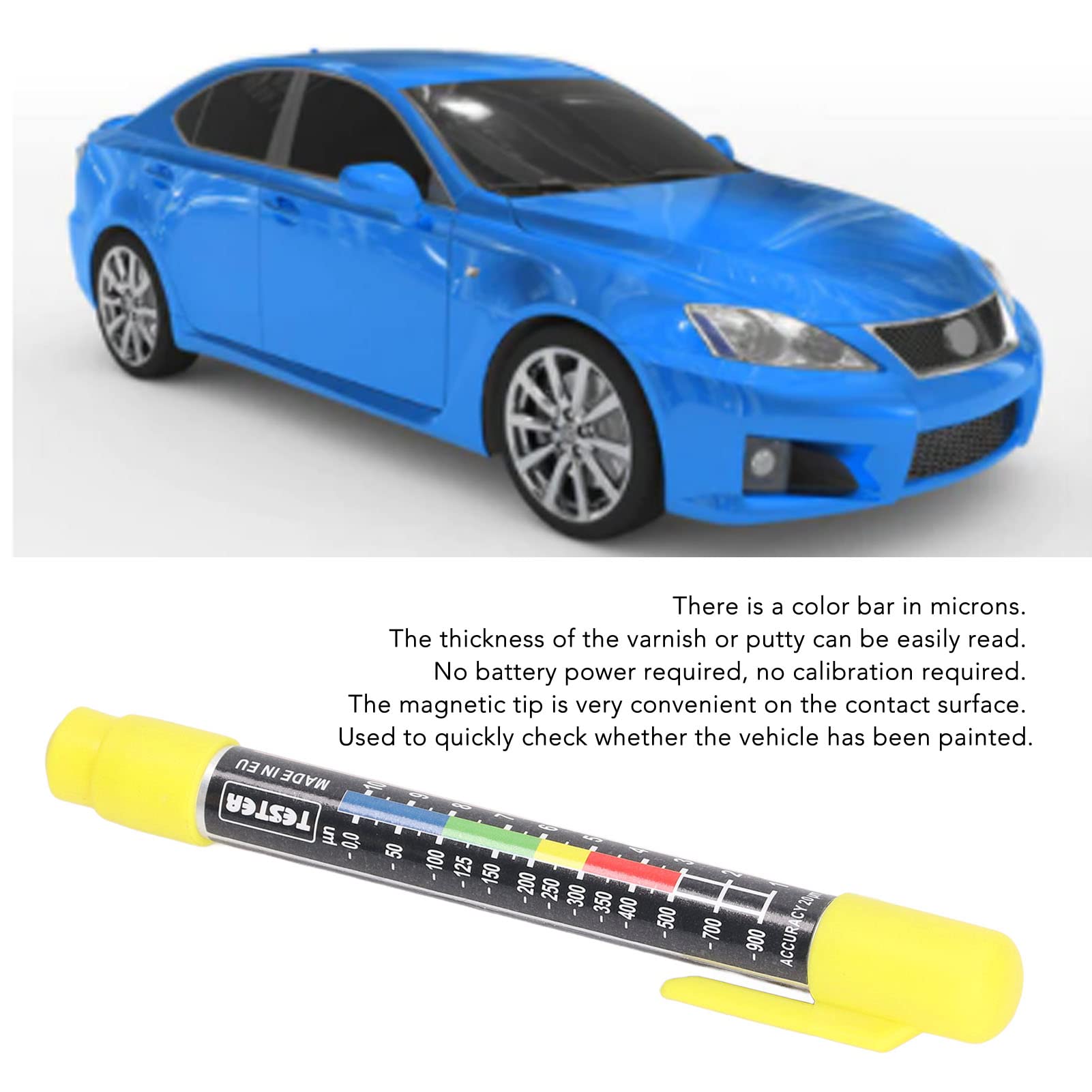 LiebeWH Probador de Espesor de Pintura Pluma de Prueba de Revestimiento de Coche Resistente al Agua Herramienta de Prueba de Pintura de Coche Punta Magnética para Automóvil, iqs8d7tomg