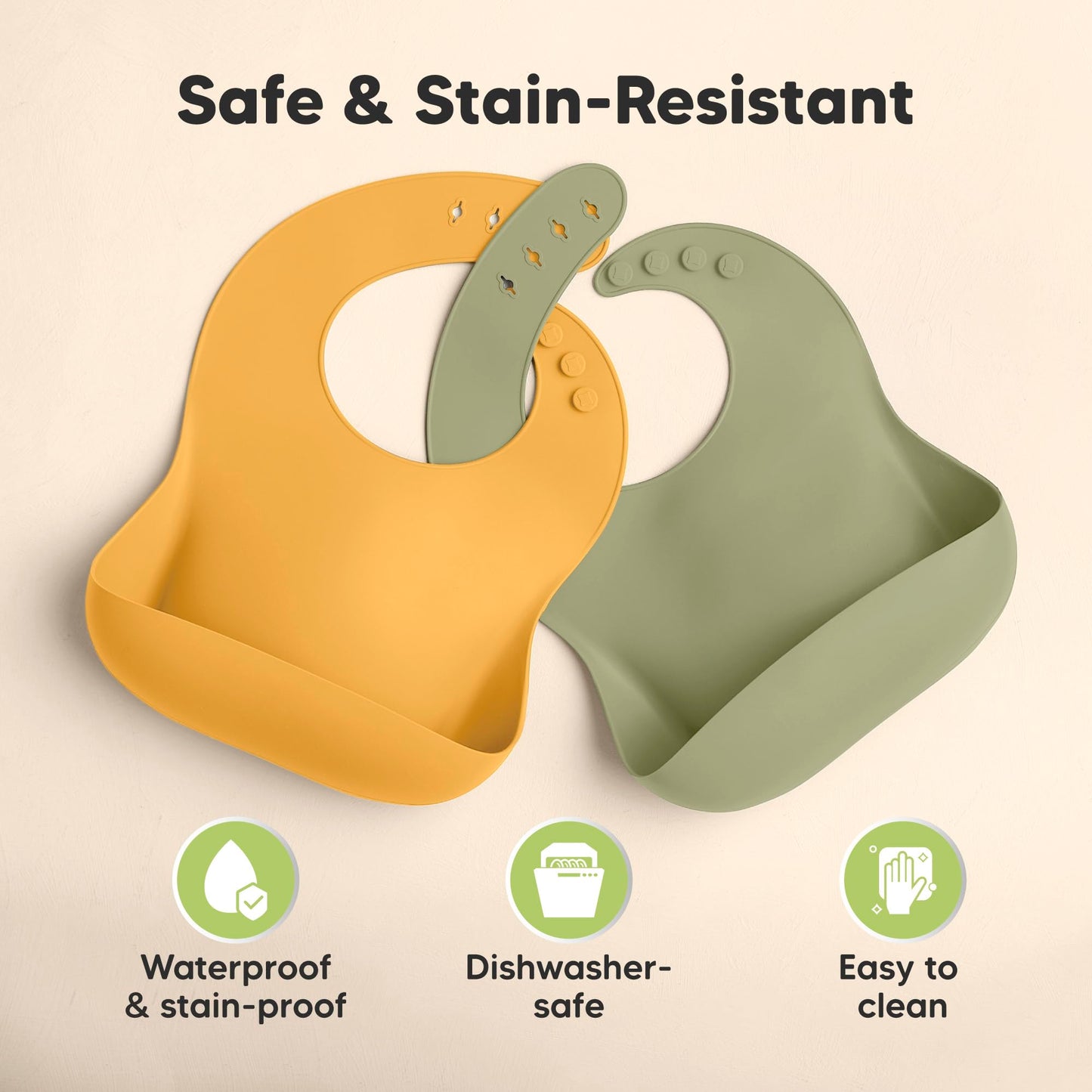 KeaBabies - Paquete de 2 baberos de silicona para bebés, baberos de silicona para comer, baberos de silicona pura de grado alimenticio, baberos para niños pequeños, baberos impermeables, baberos de