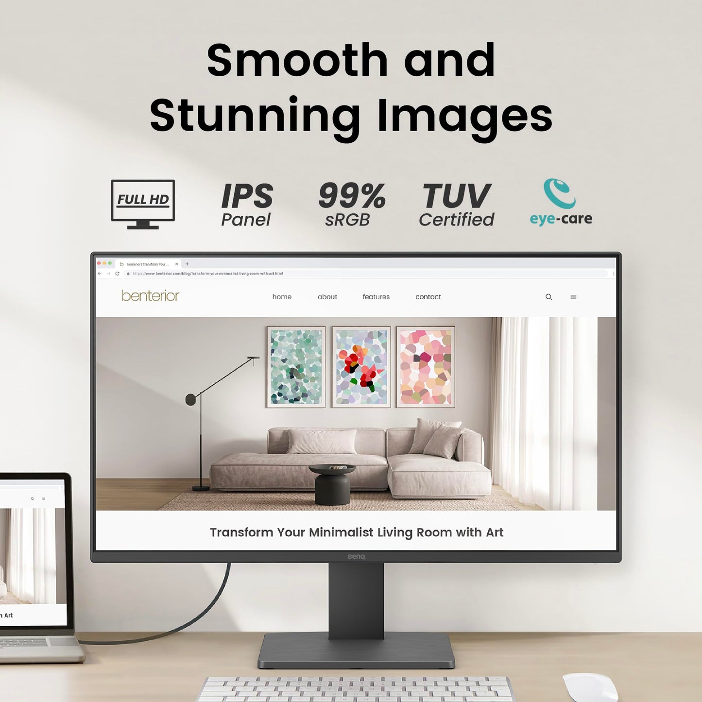 BenQ Monitor GW2491 23.8” 1080p FHD 100Hz IPS HDMI DP Tecnologías para el Cuidado de la Vista Bisel Ultra Delgado Software Eye-Care U