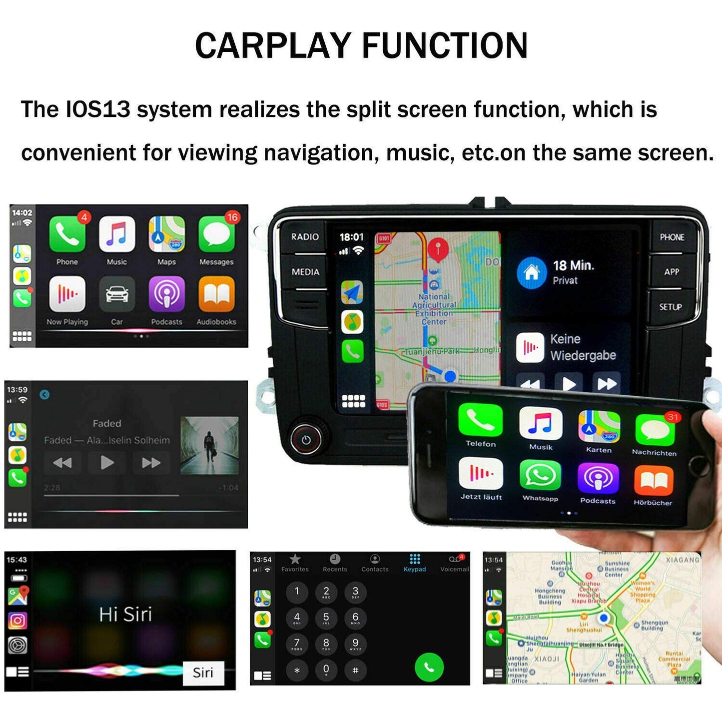 SCUMAXCON Estéreo para Coche Carplay Android Auto MIB2 RCD360 Pro Bluetooth RVC USB Pantalla Táctil de 6.5" para VW Jetta Golf Tiguan Passat Caddy EOS Passat Touran CC