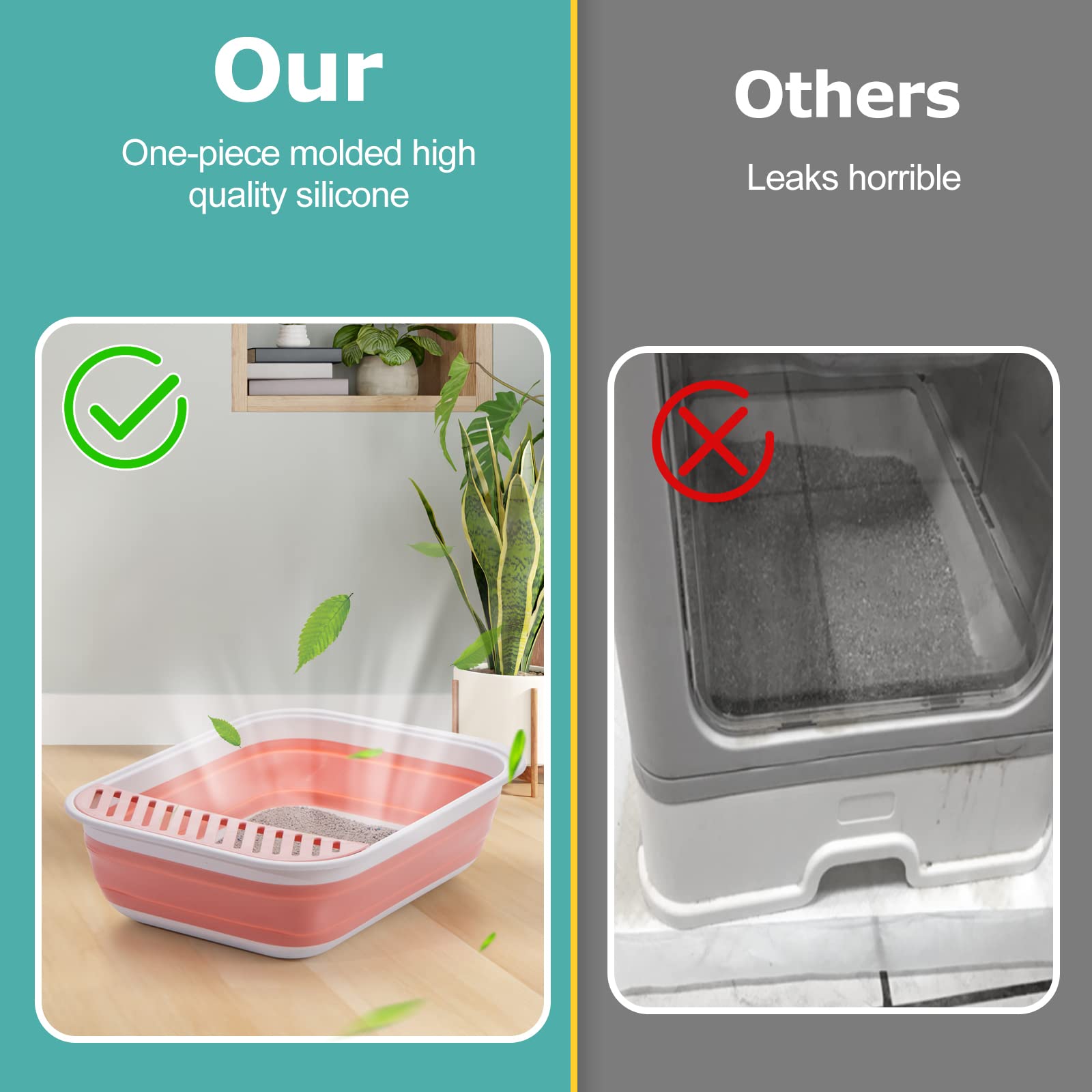 Caja de Arena Plegable TomteNisse Grande Ajustable Antisalpicaduras sin Olor para Gatos