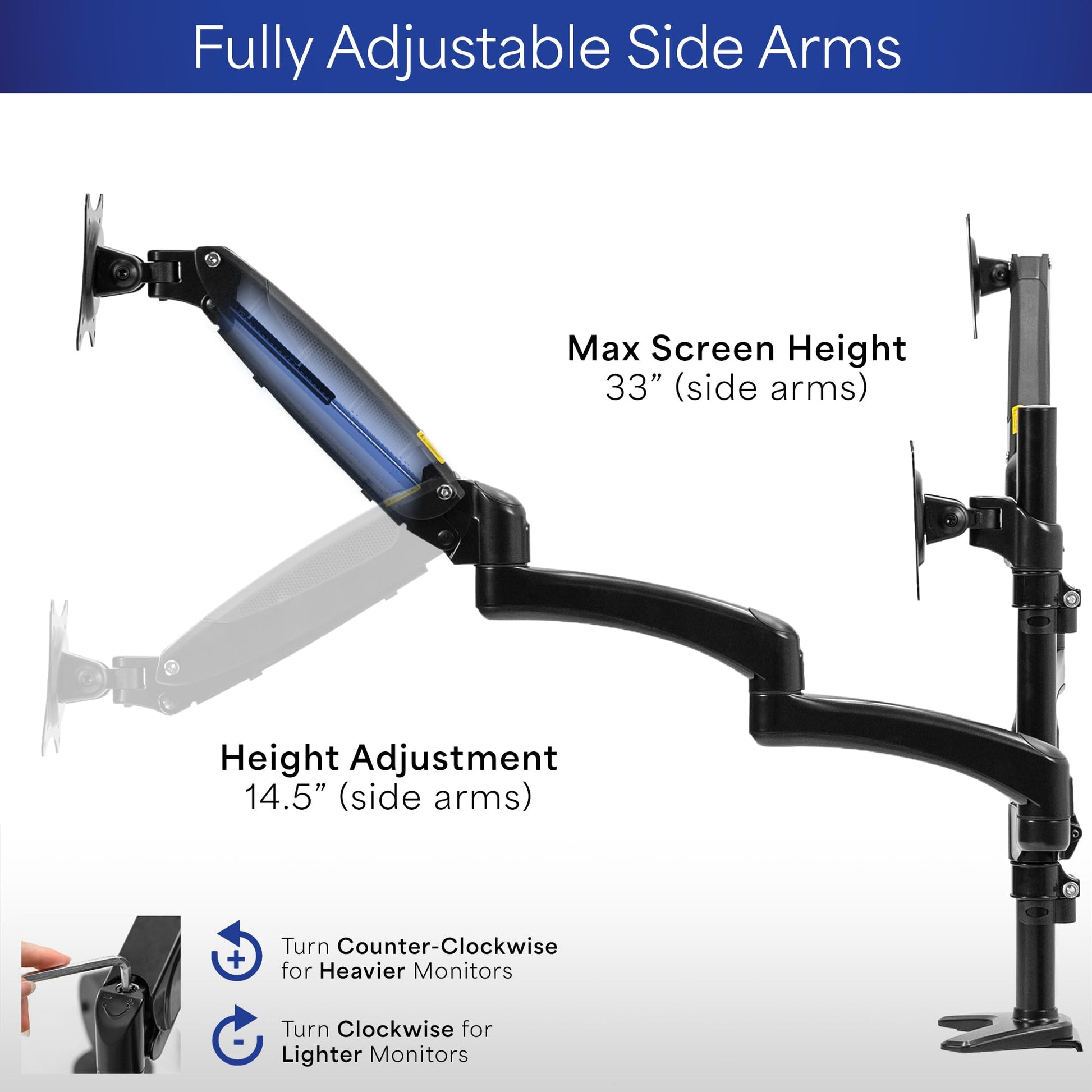 Soporte de Monitor Triple Vivo Negro ajustable para 3 Pantallas de hasta 32 Pulgadas