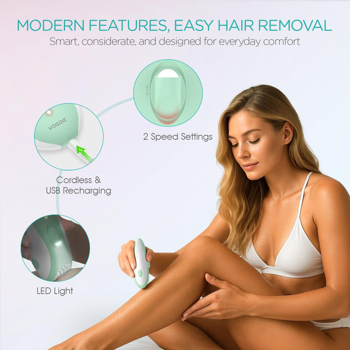 VOGOE Depiladora para Mujeres: Depiladoras Inalámbricas para Mujeres, Afeitadora Eléctrica 4 En 1, 2 Velocidades Y 21 Pinzas para Cara, Piernas, Brazos, Axilas, Bikini, Hr310 Verde