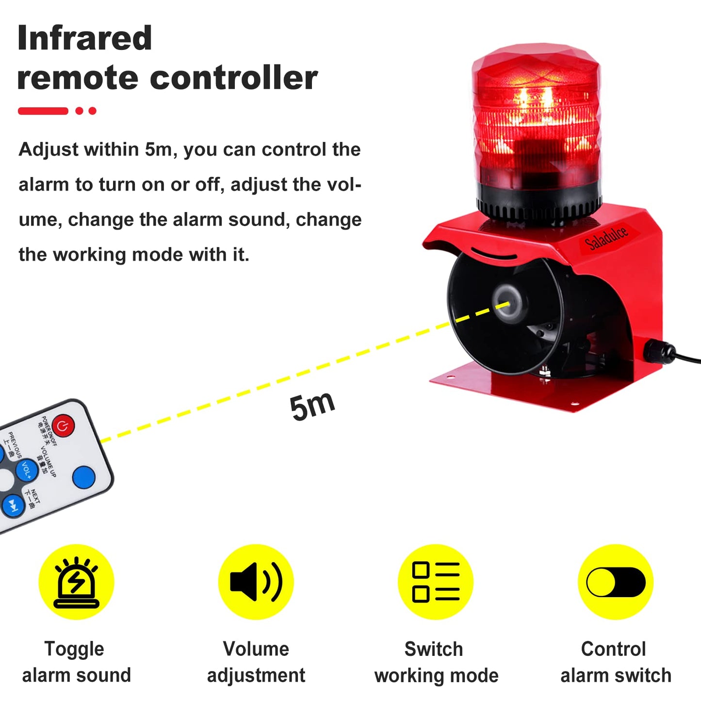 Alarma de Sirena Industrial Saladulce Roja 120 dB con Luz Estroboscópica para Exteriores IP65