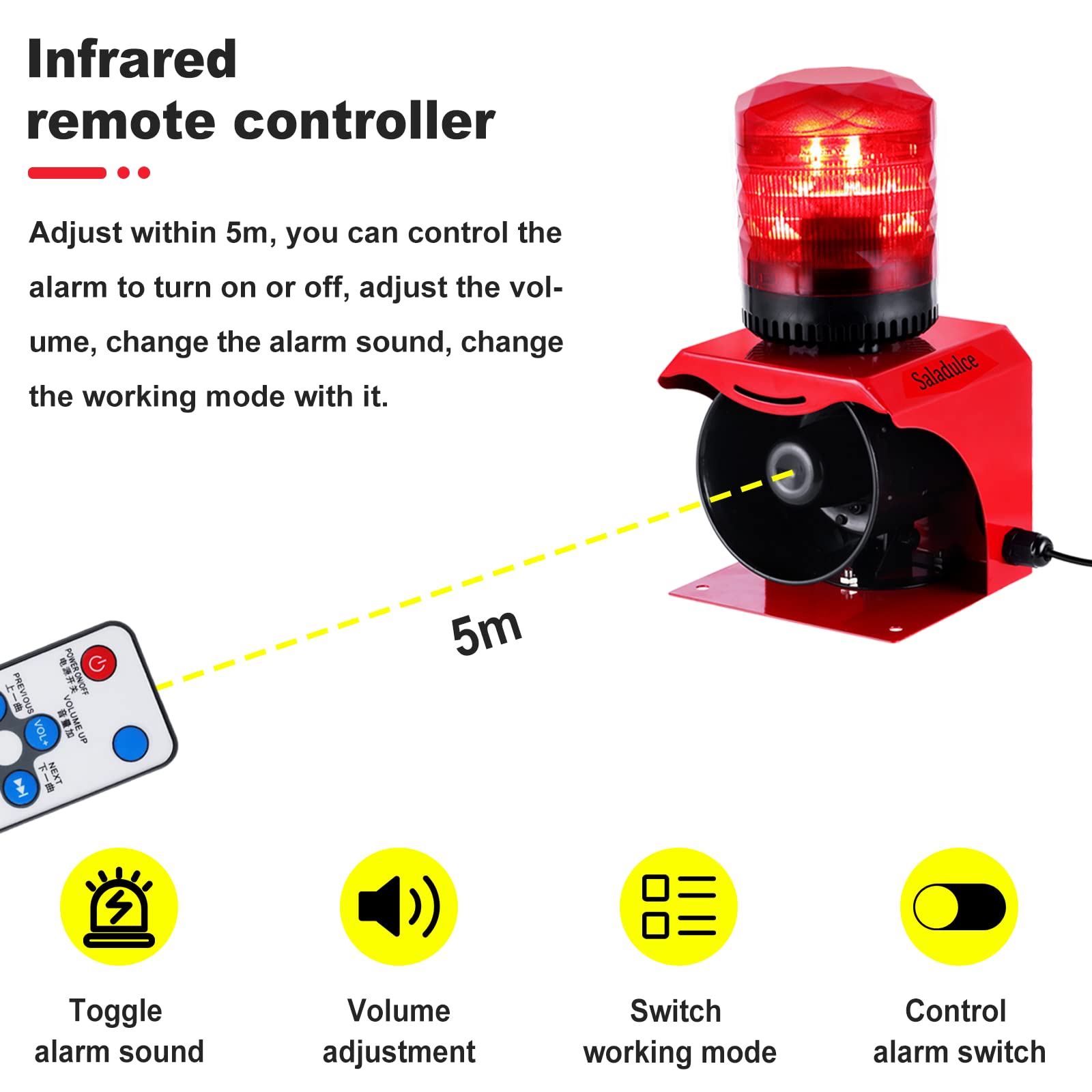 Alarma de Sirena Industrial Saladulce Roja 120 dB con Luz Estroboscópica para Exteriores IP65