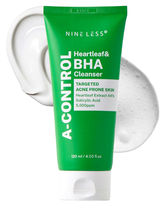 NINELESS-A-Control Heartleaf & BHA Foam Cleanser 120ml | Limpiador Facial en Espuma con Ácido Salicílico y Extracto de Houttuynia Cordata | Controla la Grasa, Exfolia Suavemente y Calma la Piel | Ideal para Todo Tipo de Piel, Incluidas las Sensibles