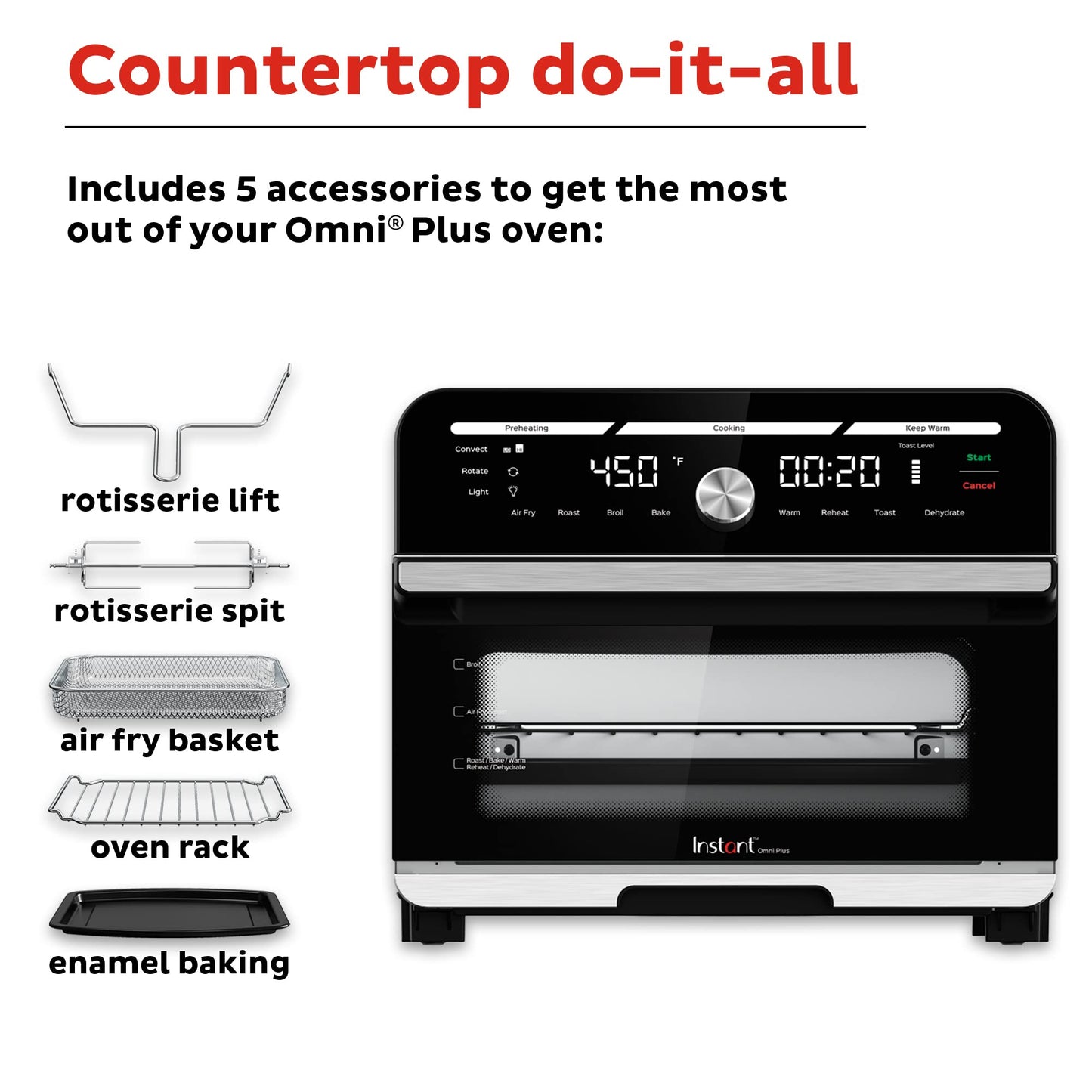 Instant Pot Omni Plus 19QT/18L - Freidora de aire para horno tostador, funciones 10 en 1, se adapta a pizza de 12 pulgadas, crujiente, asado, tostado, caliente, convección, más de 100 recetas en la