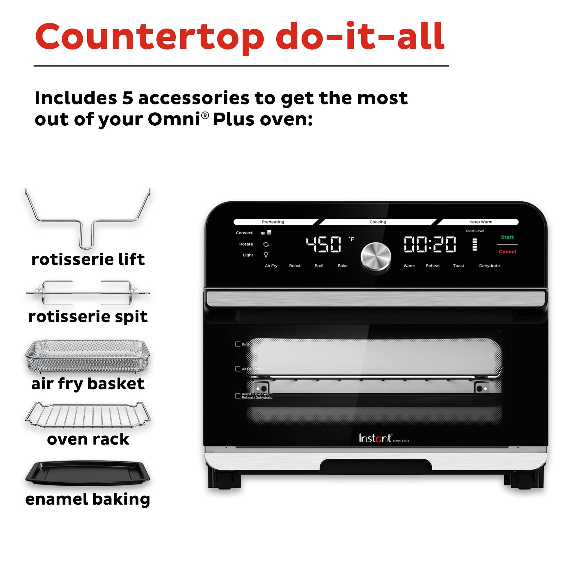 Instant Pot Omni Plus 19QT/18L - Freidora de aire para horno tostador, funciones 10 en 1, se adapta a pizza de 12 pulgadas, crujiente, asado, tostado, caliente, convección, más de 100 recetas en la