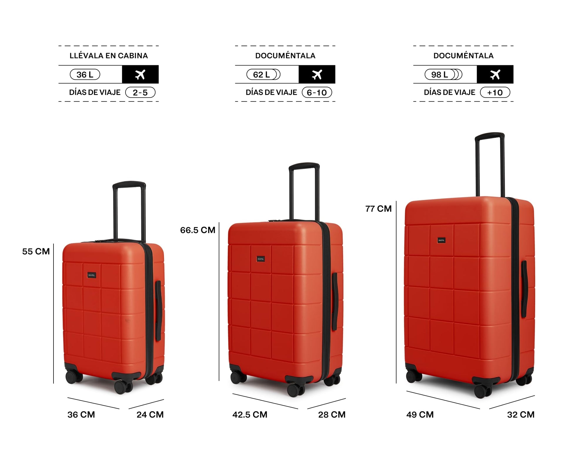 Mappa Original - Maleta de Viaje Rígida Garantía 10 Años 100% Makrolon Alemán, Ruedas Giratorias 360 de Tecnología Hinomoto, Candado TSA, Pad de Compresión, Maleta de 24 pulgadas, Color Rojo