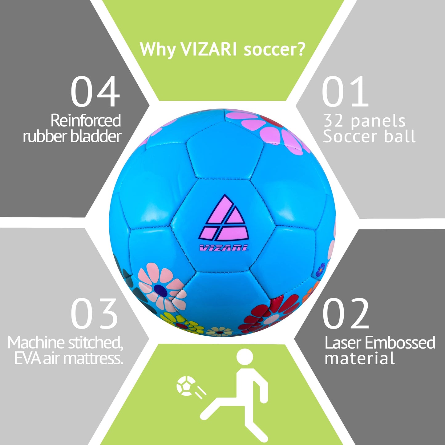 Balón de Fútbol Vizari Blossom azul rosa Tamaño 3