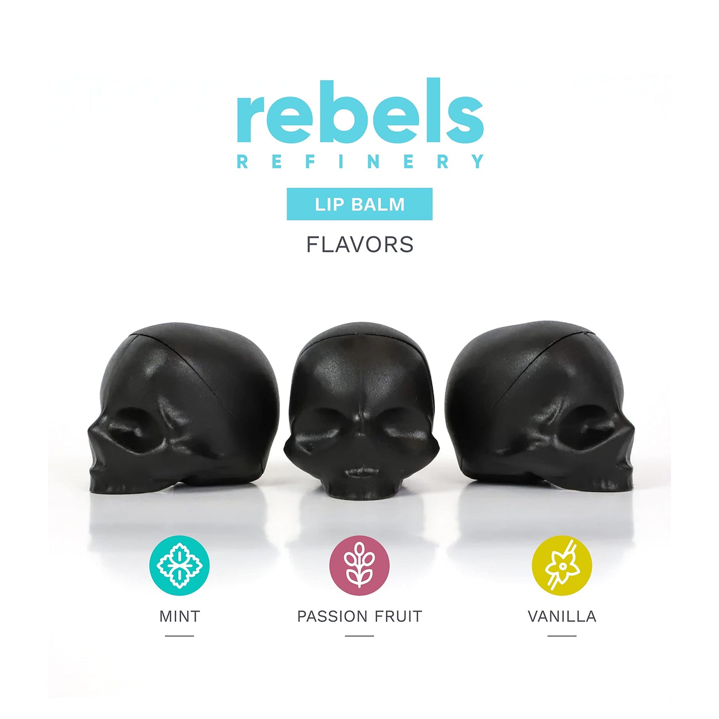Bálsamo Labial Rebels Refinery Negro Forma de Calavera con Vitamina E y Aceites de Coco y Almendra - Pack de 3