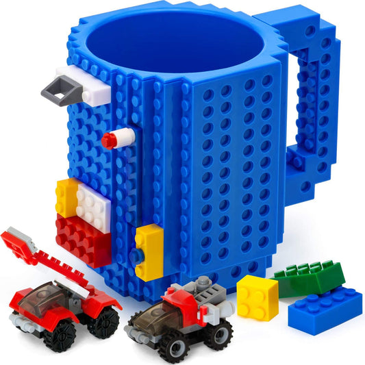 John & John Taza armable de diseño Divertido para Ladrillos, Incluye un muñeco y 2 Sets de Bloques de construcción para Jugar (10 Colores) - Azul