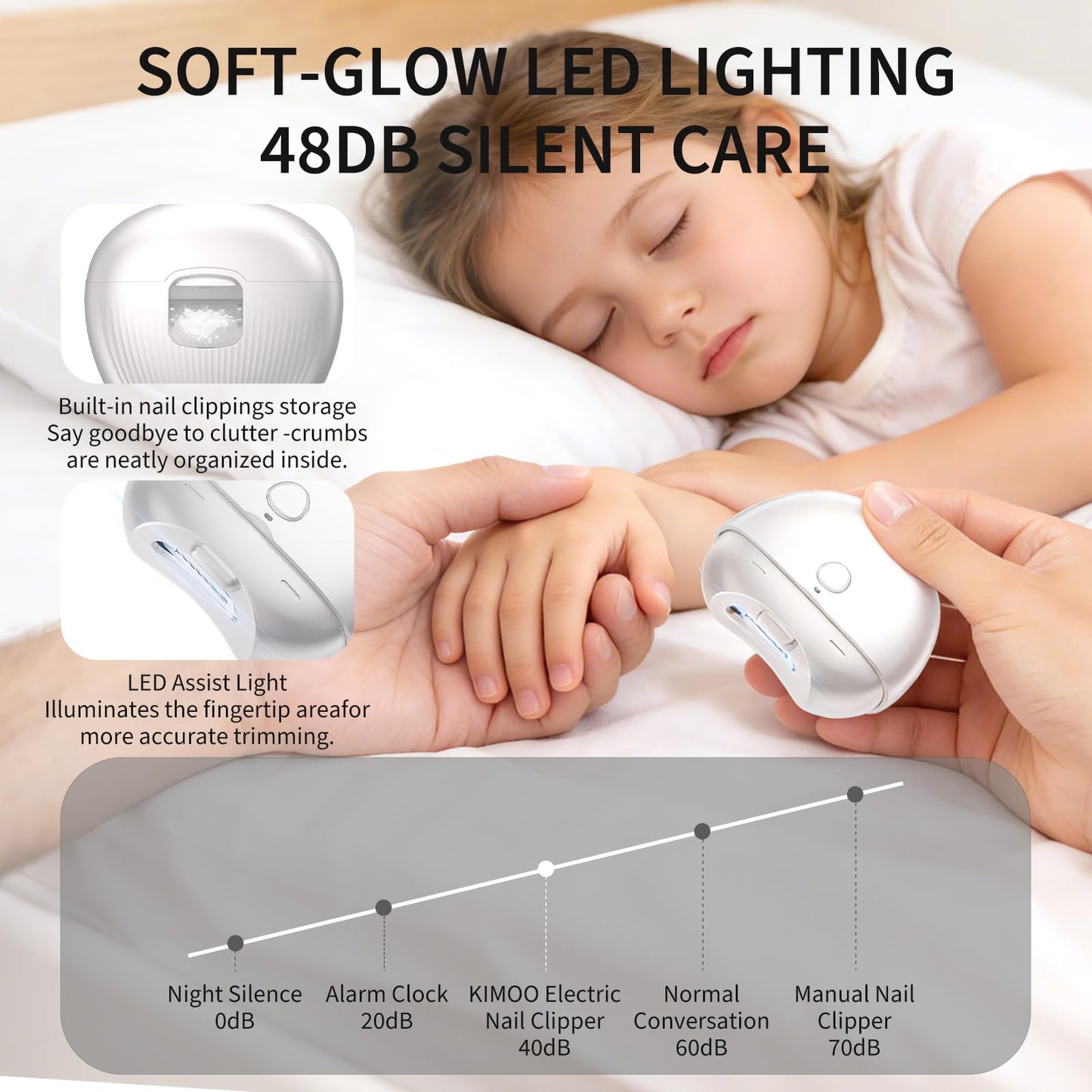 Cortaúñas automático para bebé, cortaúñas eléctricas con luz LED y 2 velocidades 2026 mejorado, recargable, con clip de almacenamiento, seguro para personas mayores