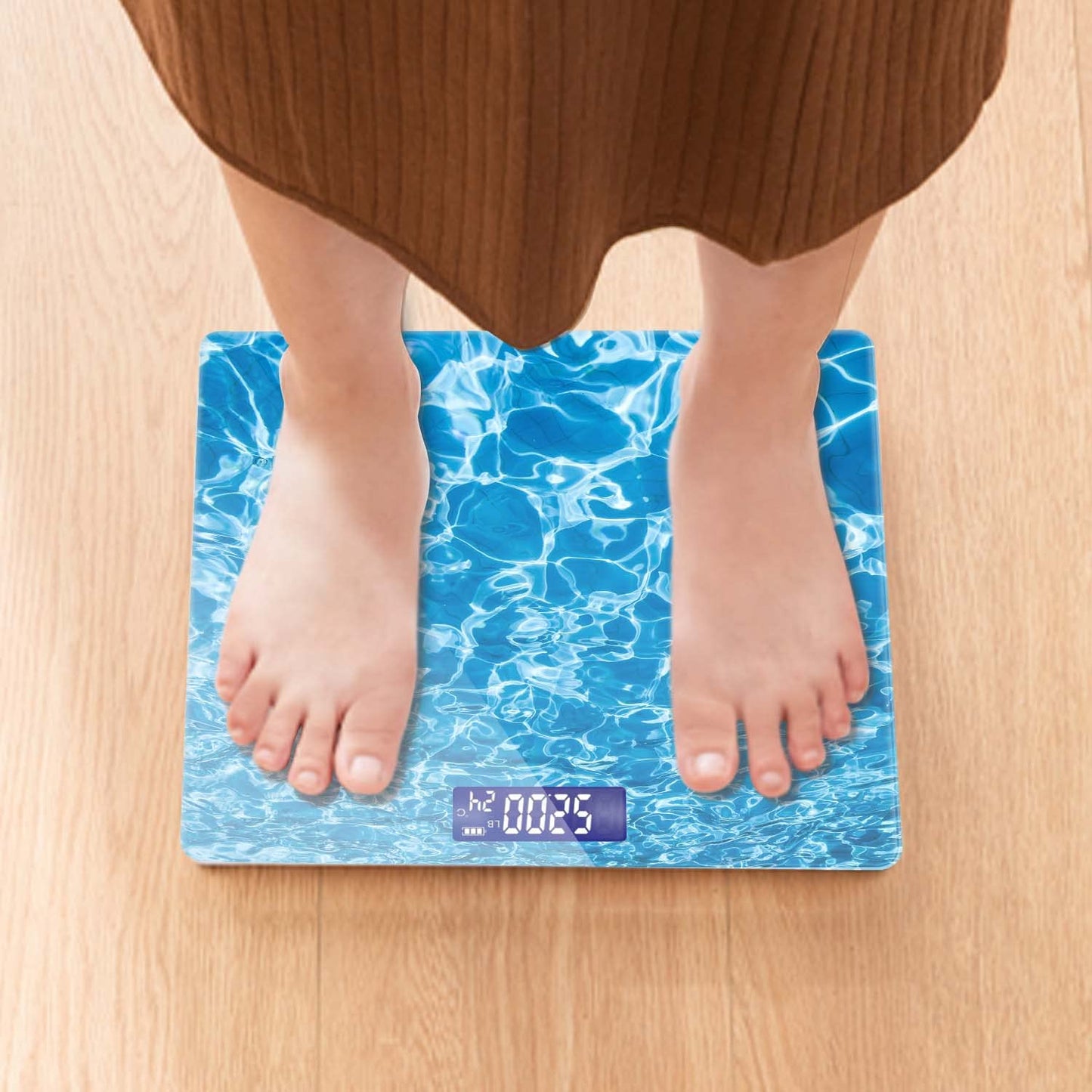 Báscula digital de baño para peso corporal de 400 libras, báscula digital personalizada con visualización retroiluminada, fácil de leer (batería no incluida), ondulación de agua azul