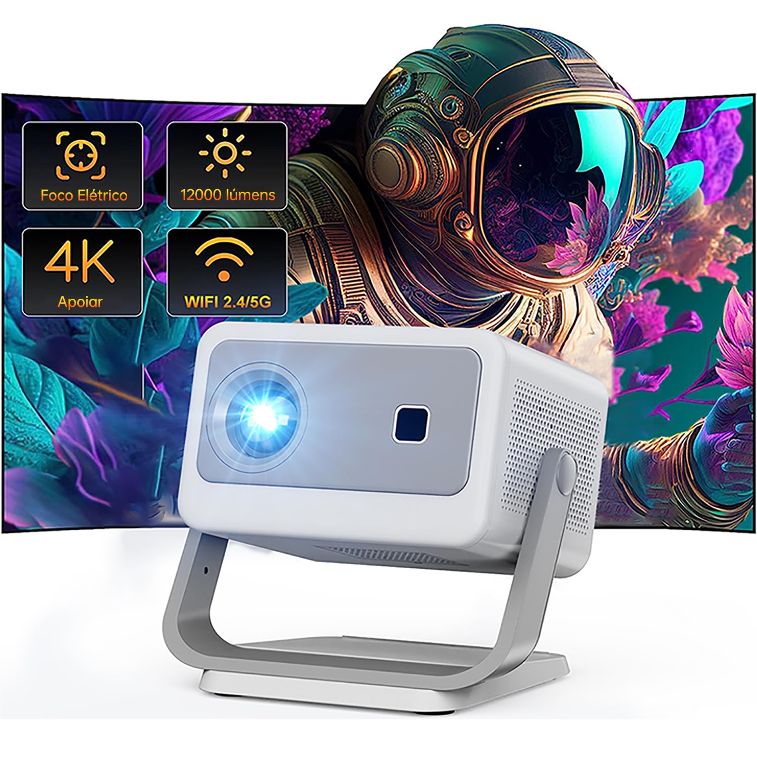 AOC Mini proyector, portátil Compatible con 4K,12000 lúmenes,Enfoque eléctrico, WiFi y Bluetooth,diseño con eliminación de Polvo y disipación de Calor, Compatible con Android e iOS para Cine en casa