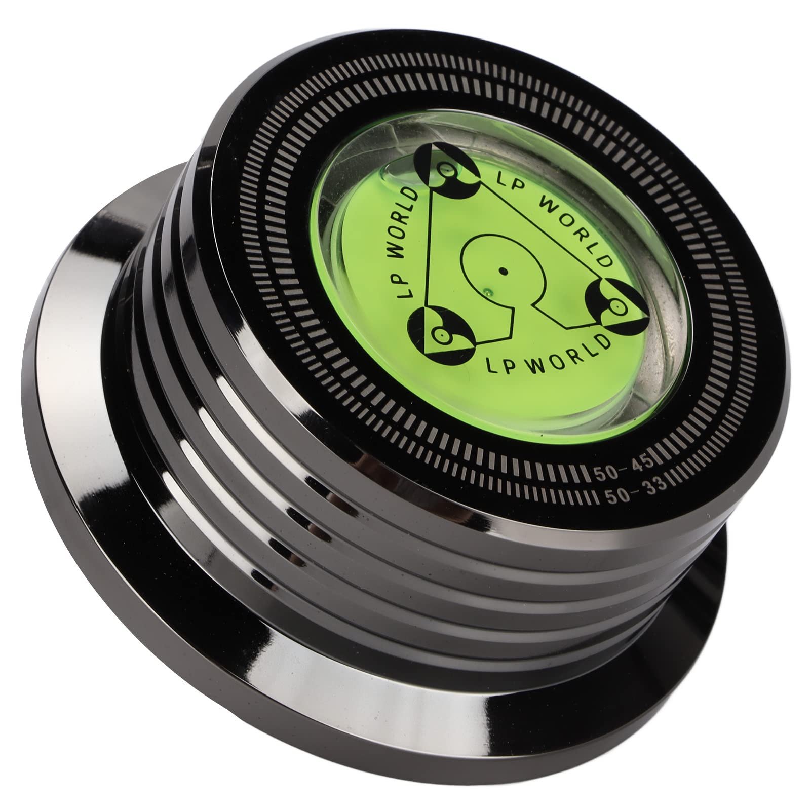 Estabilizador de Discos de Vinilo de Aluminio Negro Brillante con Nivelación de Burbujas para Tocadiscos LP de 50 Hz