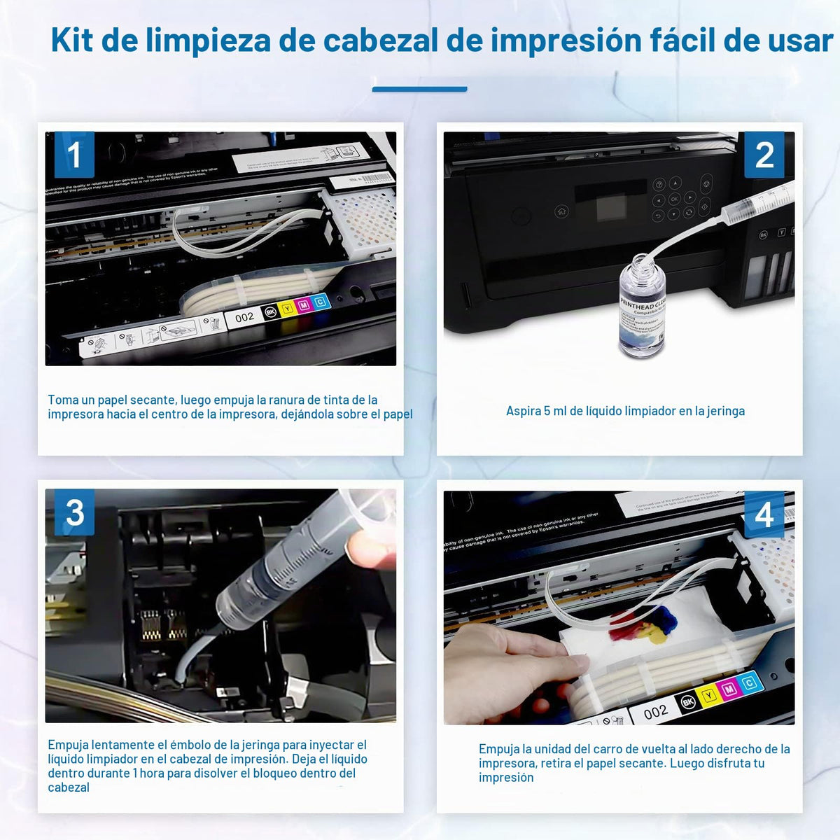 Kit de Limpieza Fosgoit para Cabezal de Impresora Epson Ecotank y HP