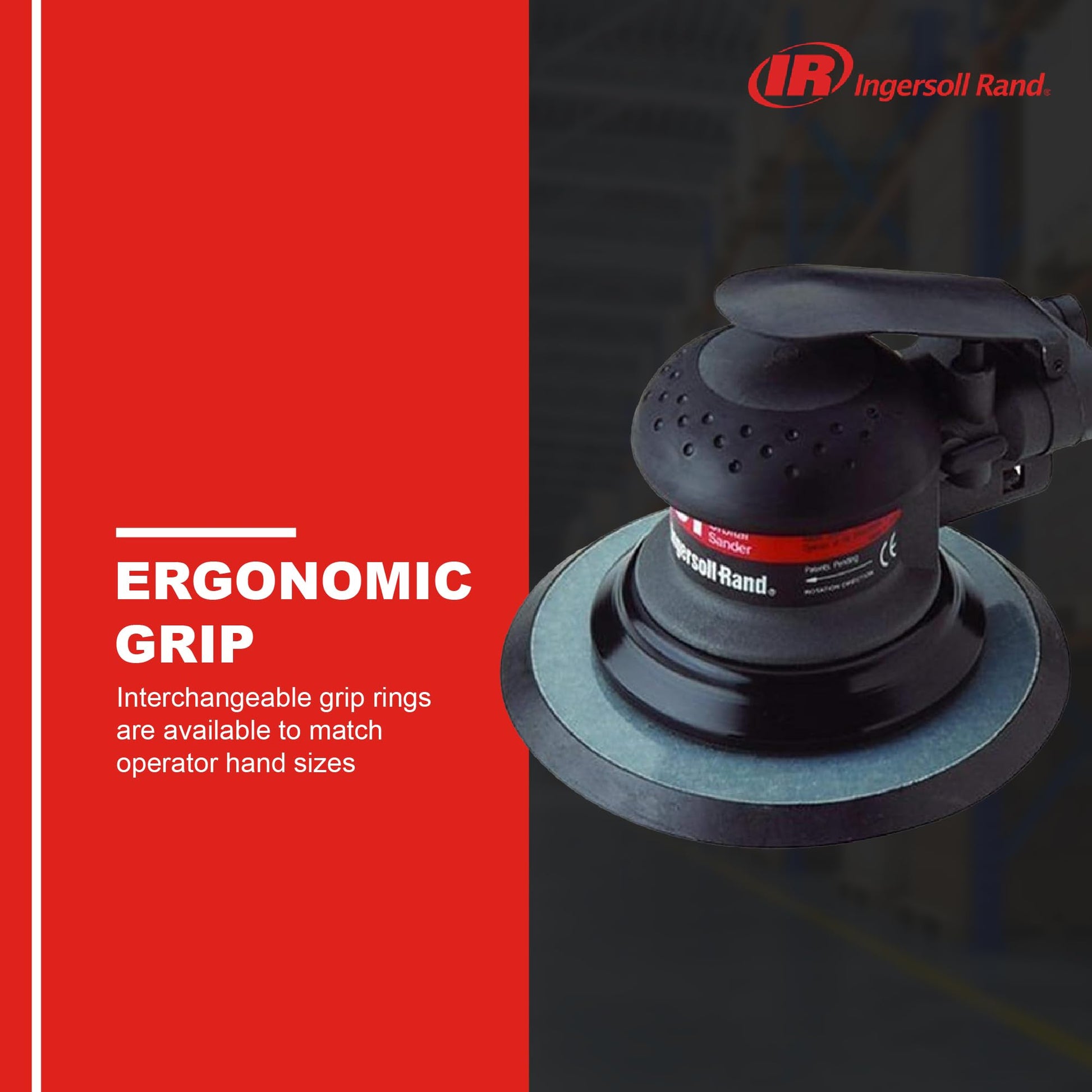 Ingersoll Rand 4151 Lijadora orbital aleatoria de 6", almohadilla de vinilo, 12000 RPM, 0.2 HP, extrae polvo y partículas a través y alrededor de la almohadilla.